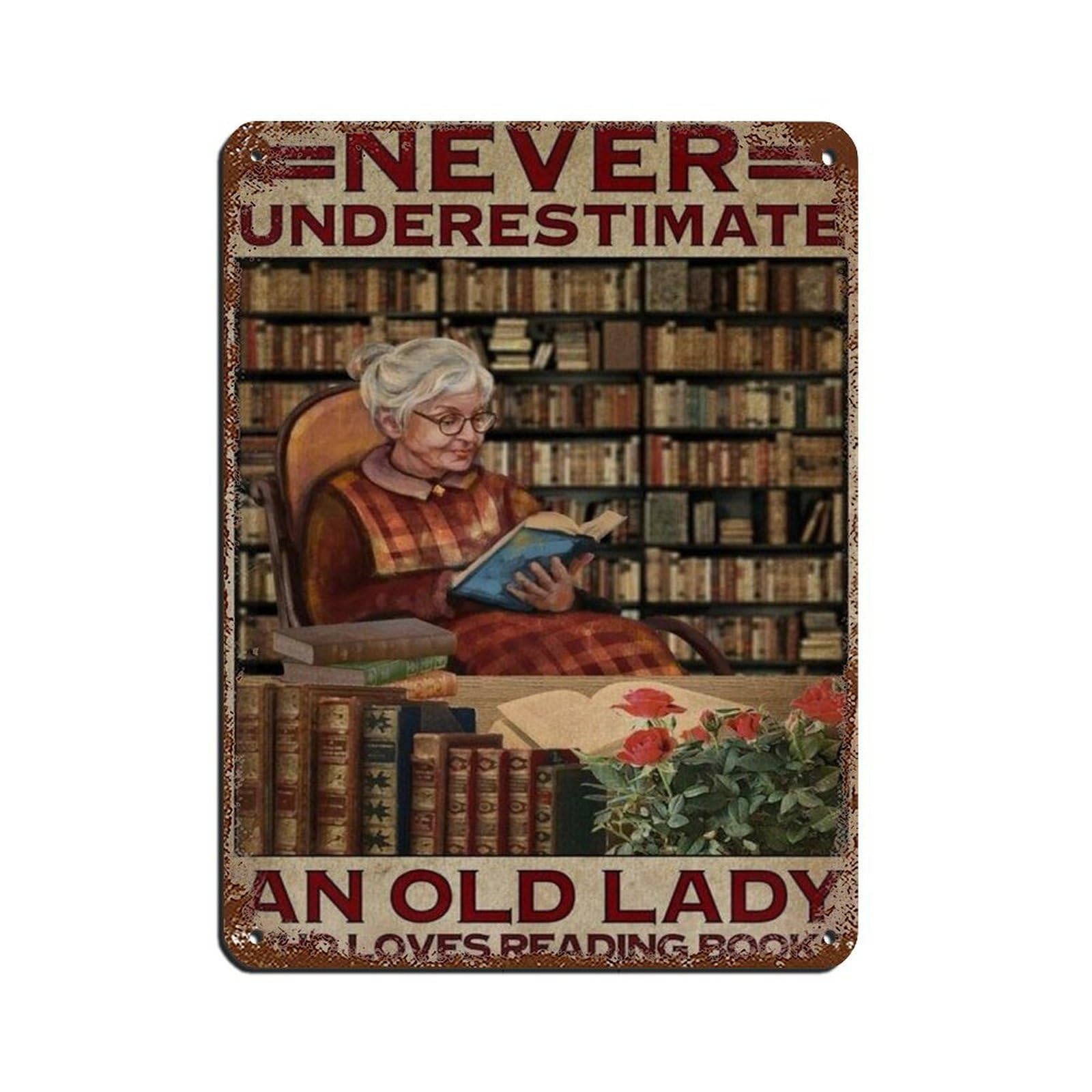 Girl And Book Lover Poster Tin Sign Vintage Metal Pub Club Cafe Bar Home Wall Art Decoration Poster Retro 12x16inch(30x40cm)