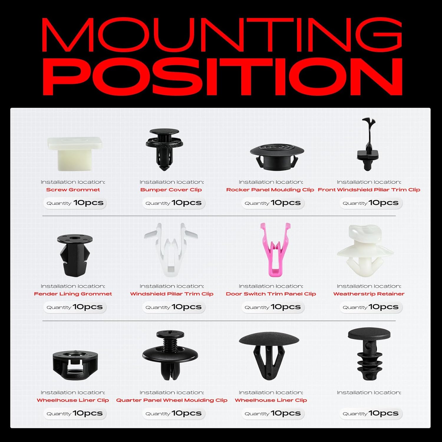 A-Premium 300Pcs 48.16 oz Nylon Bumper Retainer Clips Fender Fasteners Door Trim Panel Hood Weatherstrip Auto Push Pin Plastic Rivets Kit Compatible with Toyota Prius 2004-2009, with Removal Tool