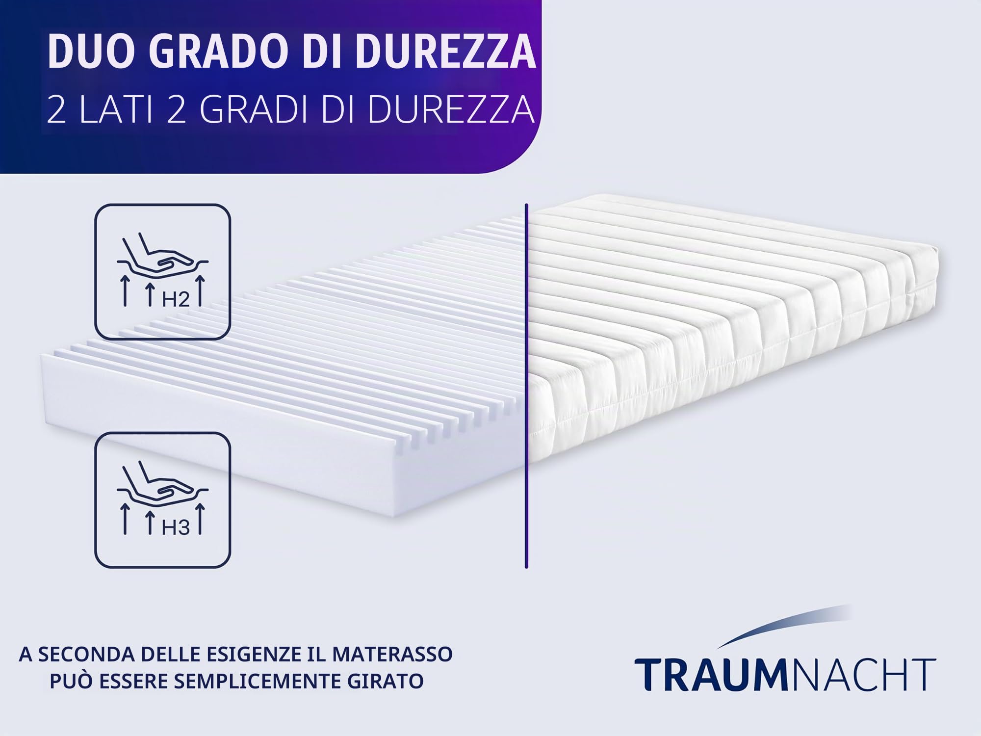 Traumnacht Easy Comfort 2 in 1 Duo materasso ortopedico schiuma comfort 7 zone, H2/H3, 80x200 cm, 13 cm, Oeko-Tex