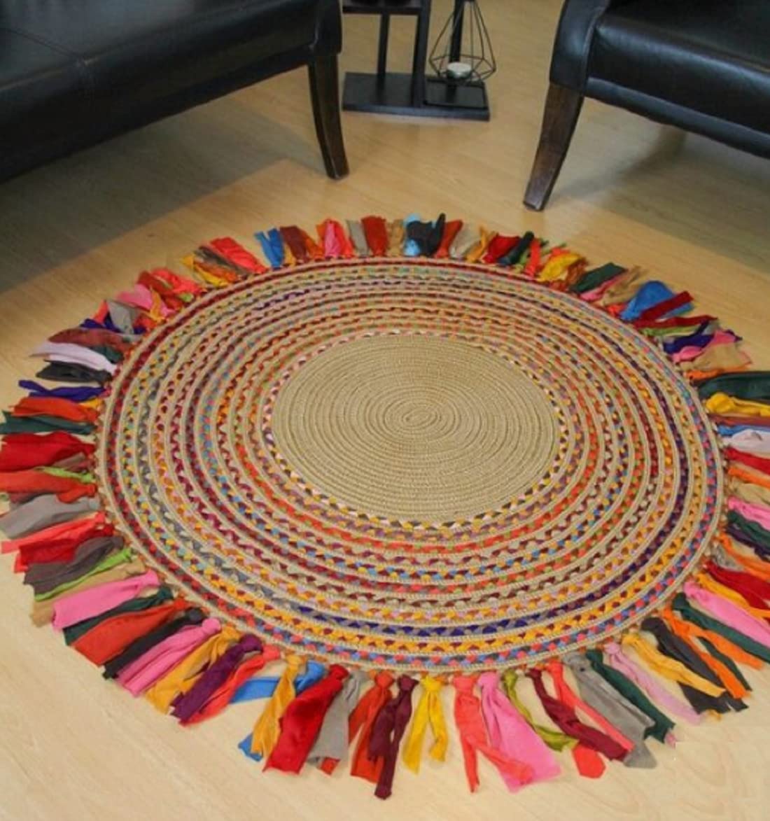 Suryansh Handloom (Size-180cm) Jute & Cotton Round Hand Woven, Reversible Carpet Braided Rug Fabric Border, Boho Look for Living Room Bedroom (B0BLZ659RJ) Amazon Price History, Amazon Price Tracker