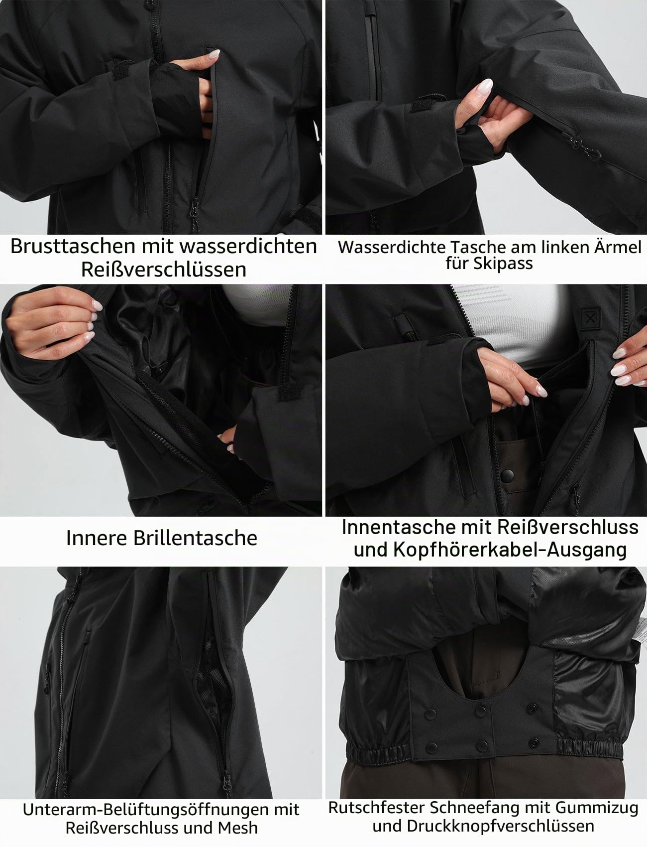 GSOU SNOW Herren Damen Snowboardjacke Baggy Skijacke Weite Snowboard Jacke Ski Jacke für Männer Frauen - Multi Pockets Wasserdicht Winddicht Atmungsaktiv Warm mit Kapuze