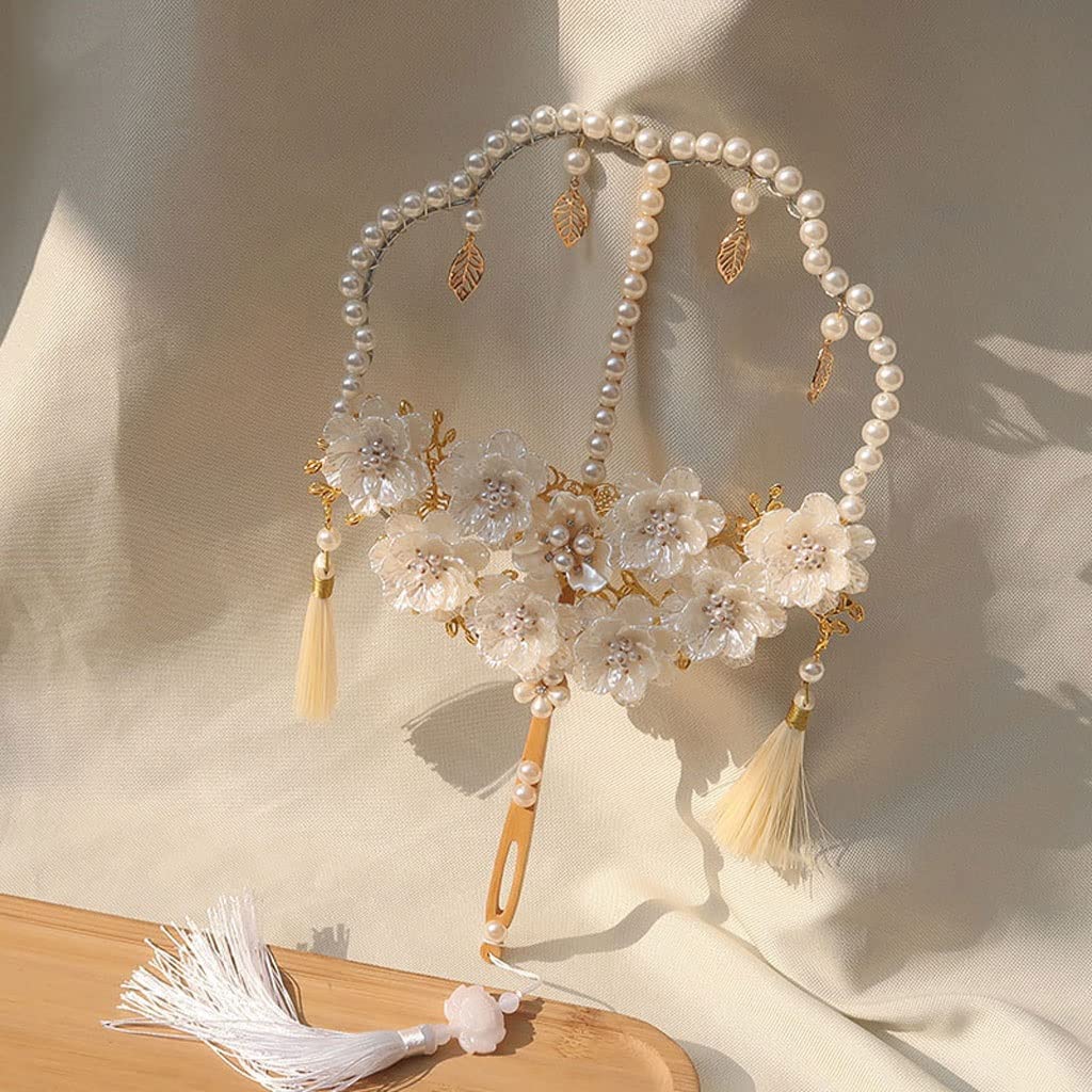 Chinese Traditional Wedding Fan Bridal Bouquet Handmade Beaded Flowers Photograph Dance Lolita Hand Held