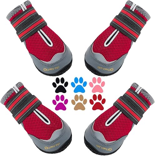 QUMY 4 zapatos de perro para pavimento caliente, botas de perro medianas y grandes y protectores de patas para protección del calor del verano,