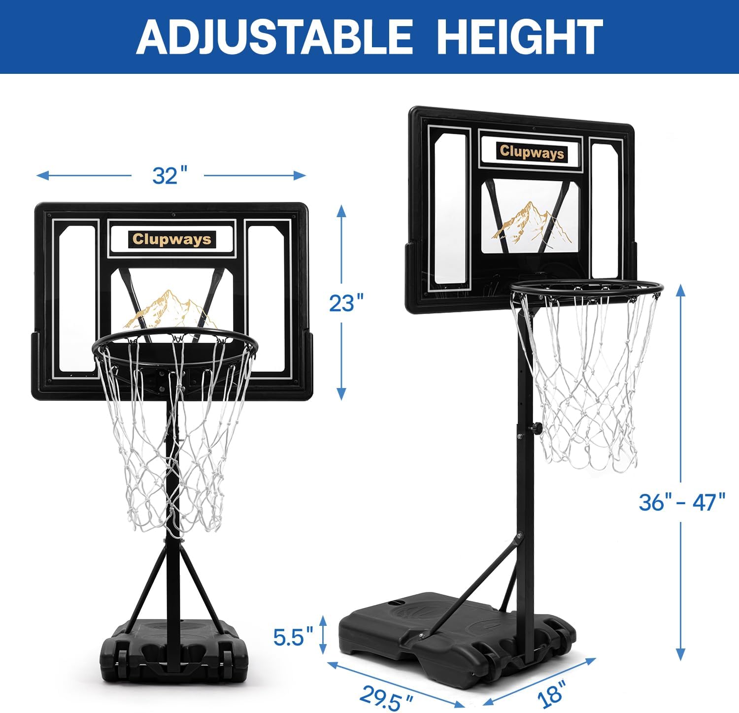 Color Black Pool Basketball Hoop Poolside Height Adjustable Portable Basketball Hoop for Pool with Shatterproof Backboard and Weather-Resistant Steel Screws/Brackets, Includes Ball and Air Pump