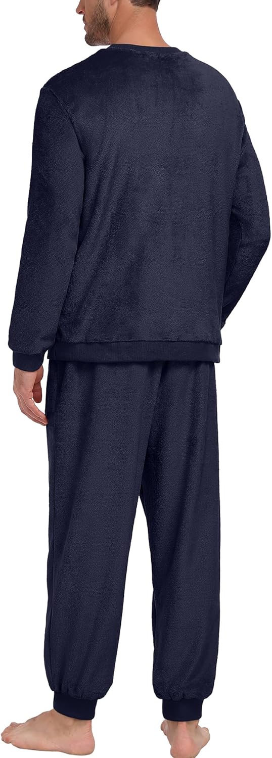 PrinStory Men's Pajamas Set - Winter Coral Fleece Long Sleeve Tops and Bottoms,Soft Plush Warm Loungewear With Pockets S-2XL - Image 6