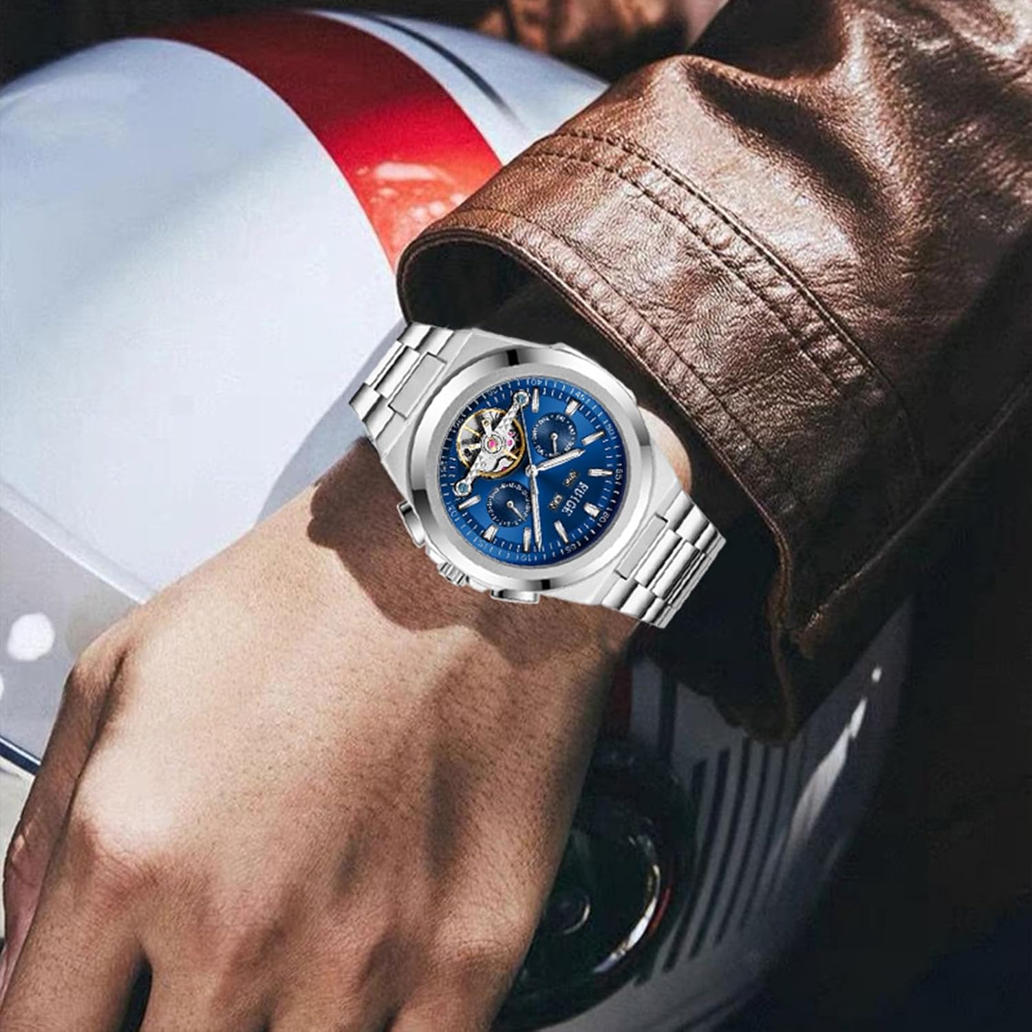 RUIGE New Hollowed Out Men's Fully Automatic Mechanical Watch Stainless Steel Multifunctional Fashionable Men's Night Light Waterproof Trend Watch A9-3 - Image 9