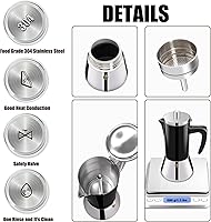Vista 7 de 4 tazas de acero inoxidable 304 espesado Moka Pot Estufa Espresso Maker Cafeteras Italiano Percolador Espress Maker Capaz Greca Mocha cafetera