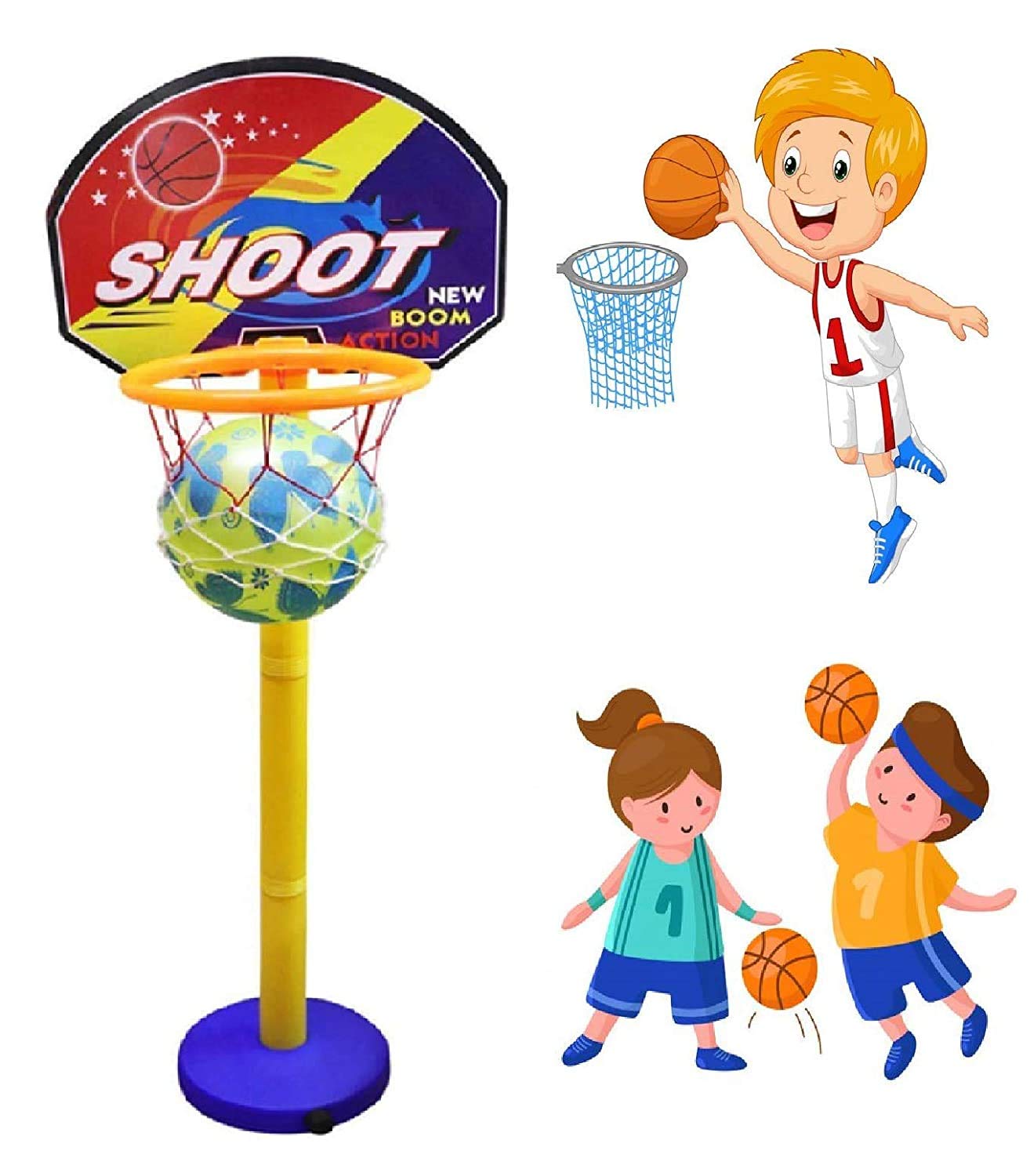 Glan Basketball Game Set for Kids Best Gift Item for Kids Sports Toy Basket Ball Set for Girls and Boys Kids Game with Adjustable Length Multi Color (B085T37819) Amazon Price History, Amazon Price Tracker