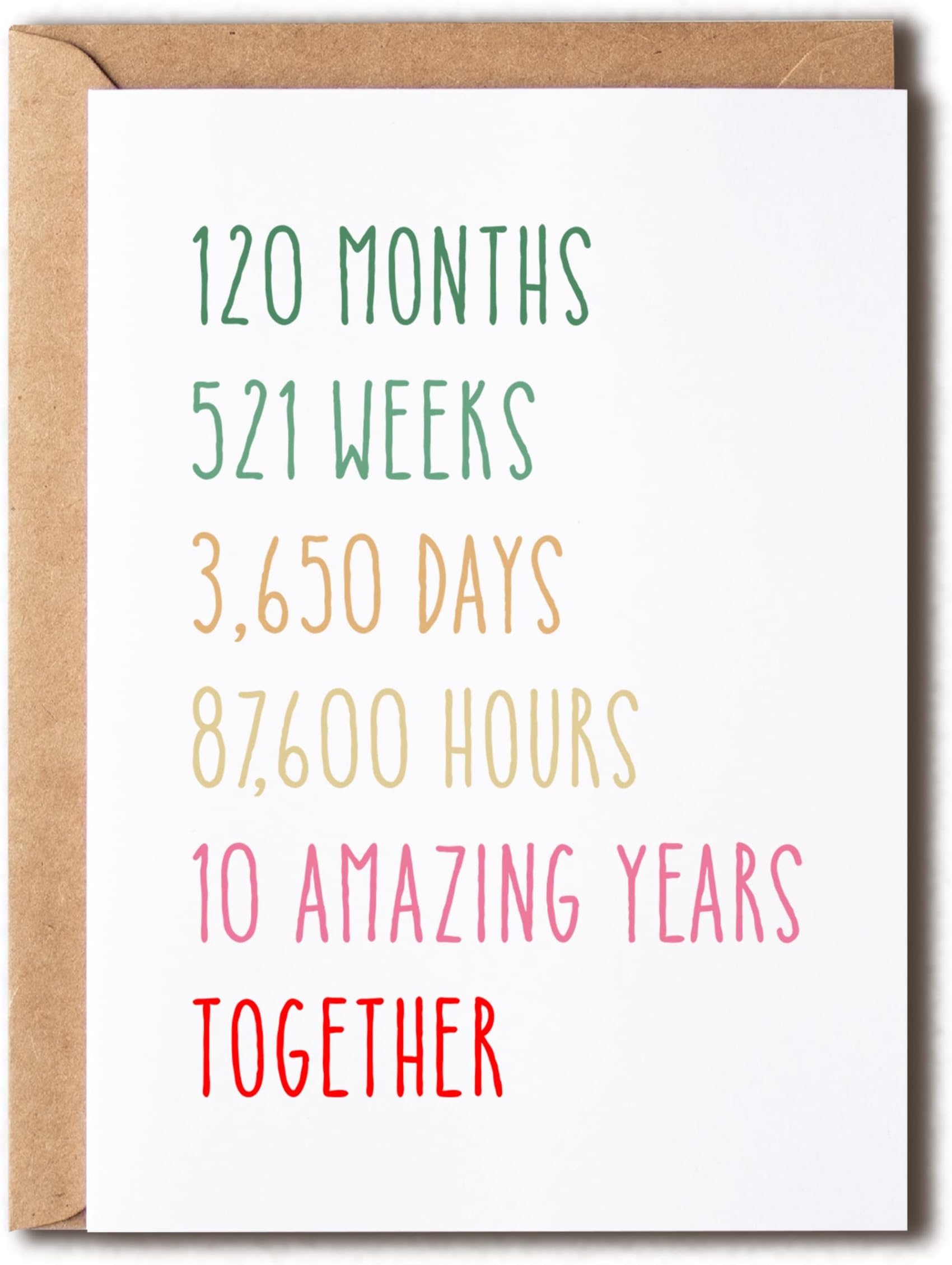 10Th Anniversary Card - Funny 10 Years Wedding Anniversary Cards - Tenth Anniversary Card For Him Her - Gift Perfect For Husband Wife,5 x 7 inches