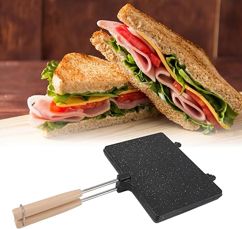 Miniatura 4 de Sandwichera de mano, sándwiches tostados para estufa, sartén abatible de aluminio de doble cara para evitar que se pegue la tostadora de mano,