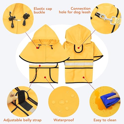 Miniatura 10 de Impermeable para perros  Impermeables con capucha para perros, abrigo de lluvia reflectante ajustable para perro, chaqueta de lluvia para perro,