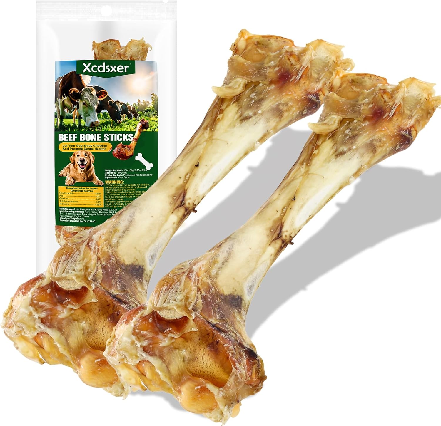Giant Dog Bone Stick，Dental Health Dog Treat - Natural, Bite-Resistant & Teeth-Cleaning, Chew Toy for Medium and Large Dogs, 100% Grass-Fed Beef Bone for Canines (2 Count)