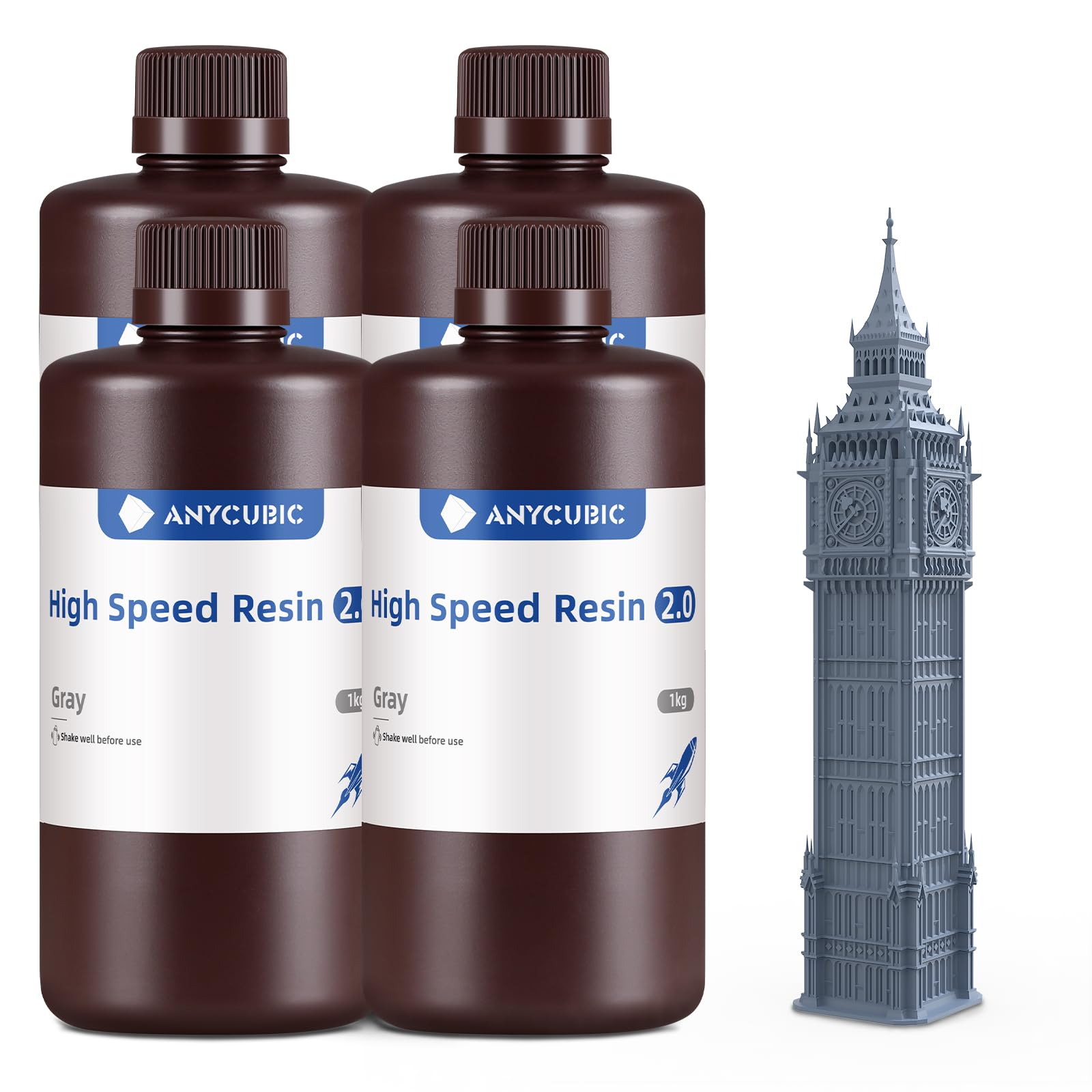 ANYCUBIC High Speed ​2.0 per Stampante 3D, Resina 3D Altamente Attiva, a Bassa Viscosità e Altamente Liquida, 170 mm/h di Stampa ad Altissima Velocità con ANYCUBIC Photon Mono M7 Pro, Grigio 4KG