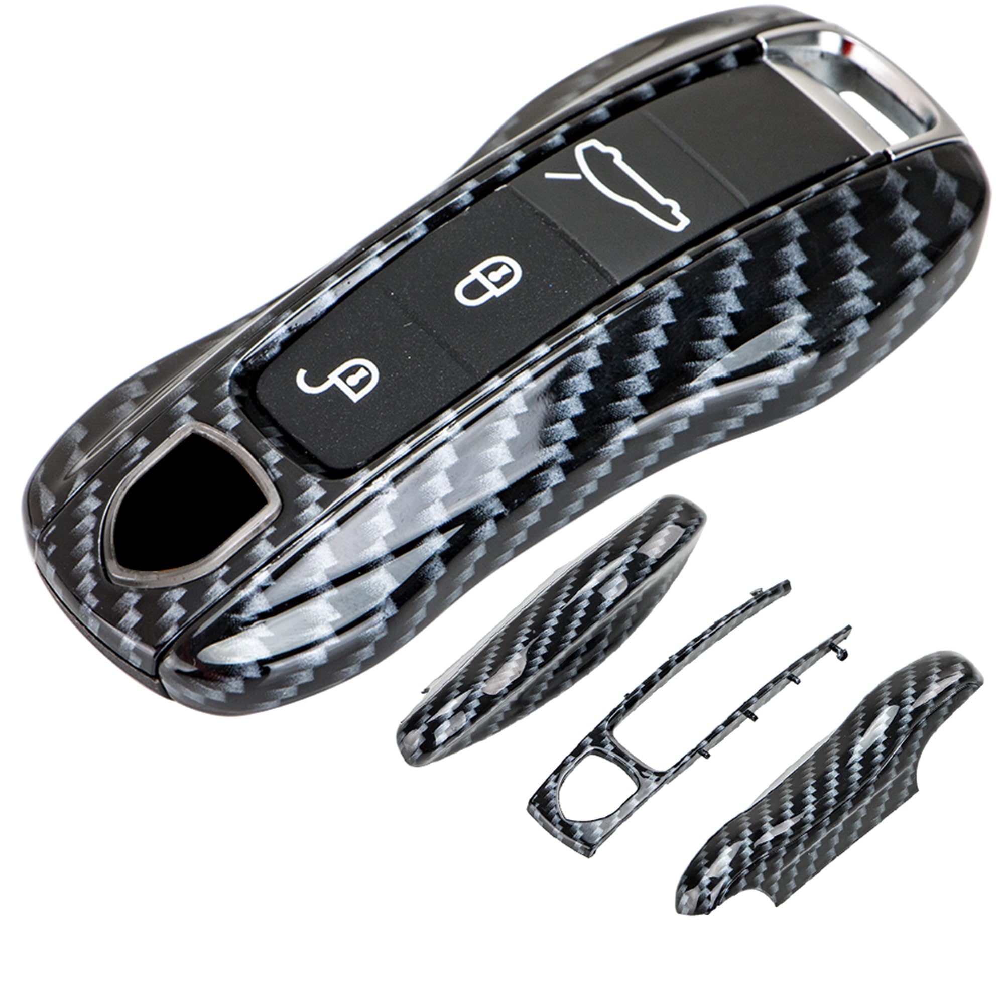 AeroBon 3-Piece Painted Key Fob Cover Compatible with Porsche Key Shell, Key Fob Shell Replacement (MK2, Carbon Fiber Painted)