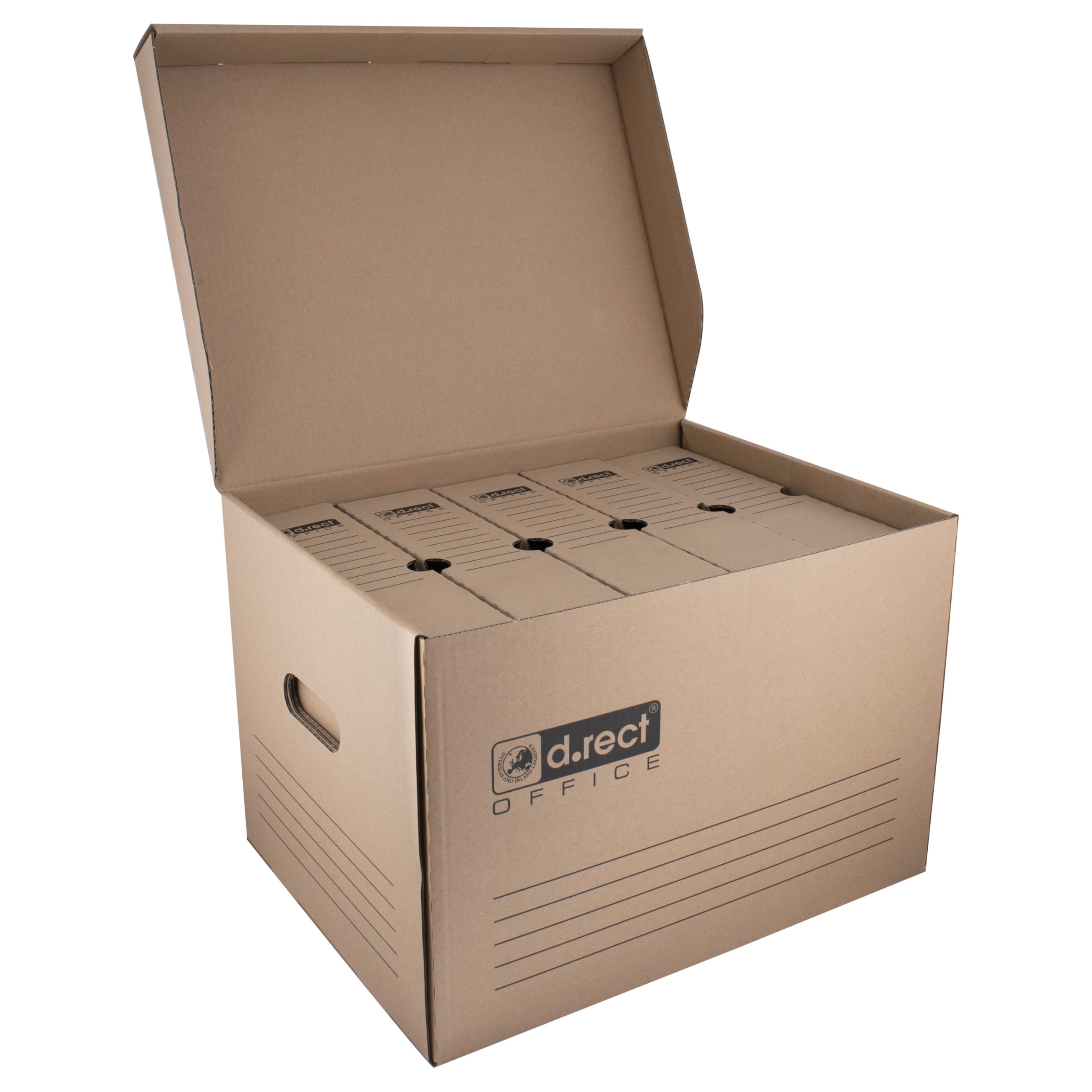 D.RECT Caja Archivador Documentos - Archivadores Oficina de Tapa 12 Piezas - Cajas de Almacenaje Carton 431x333x294mm - Archivador Documentos, Marrón