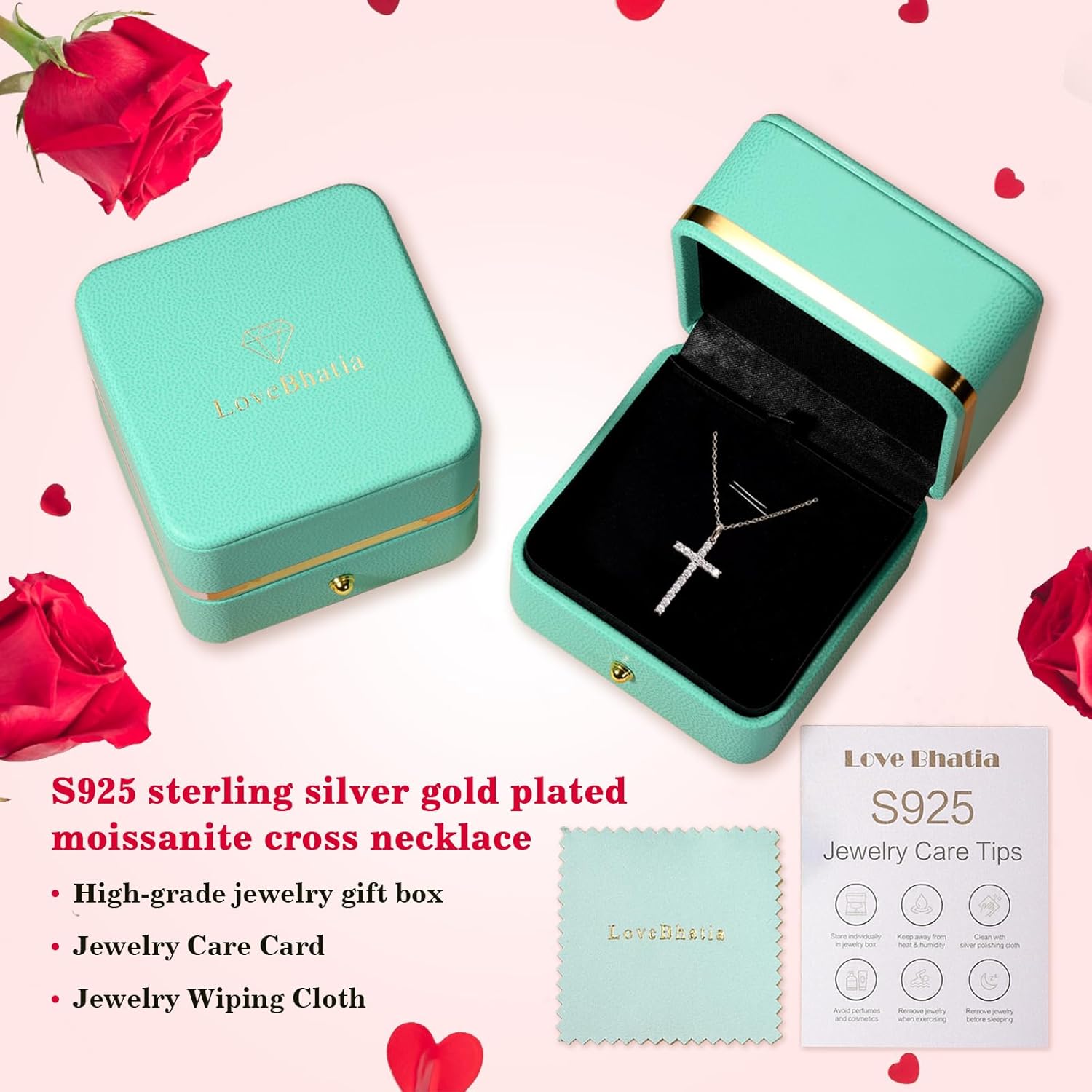 925 Sterling Silver Cross Necklace for Women, 18K Gold Moissanite Diamond Cross Necklace Pendant for Women Girls, 18''+2'' Extender Silver Chain - Image 7