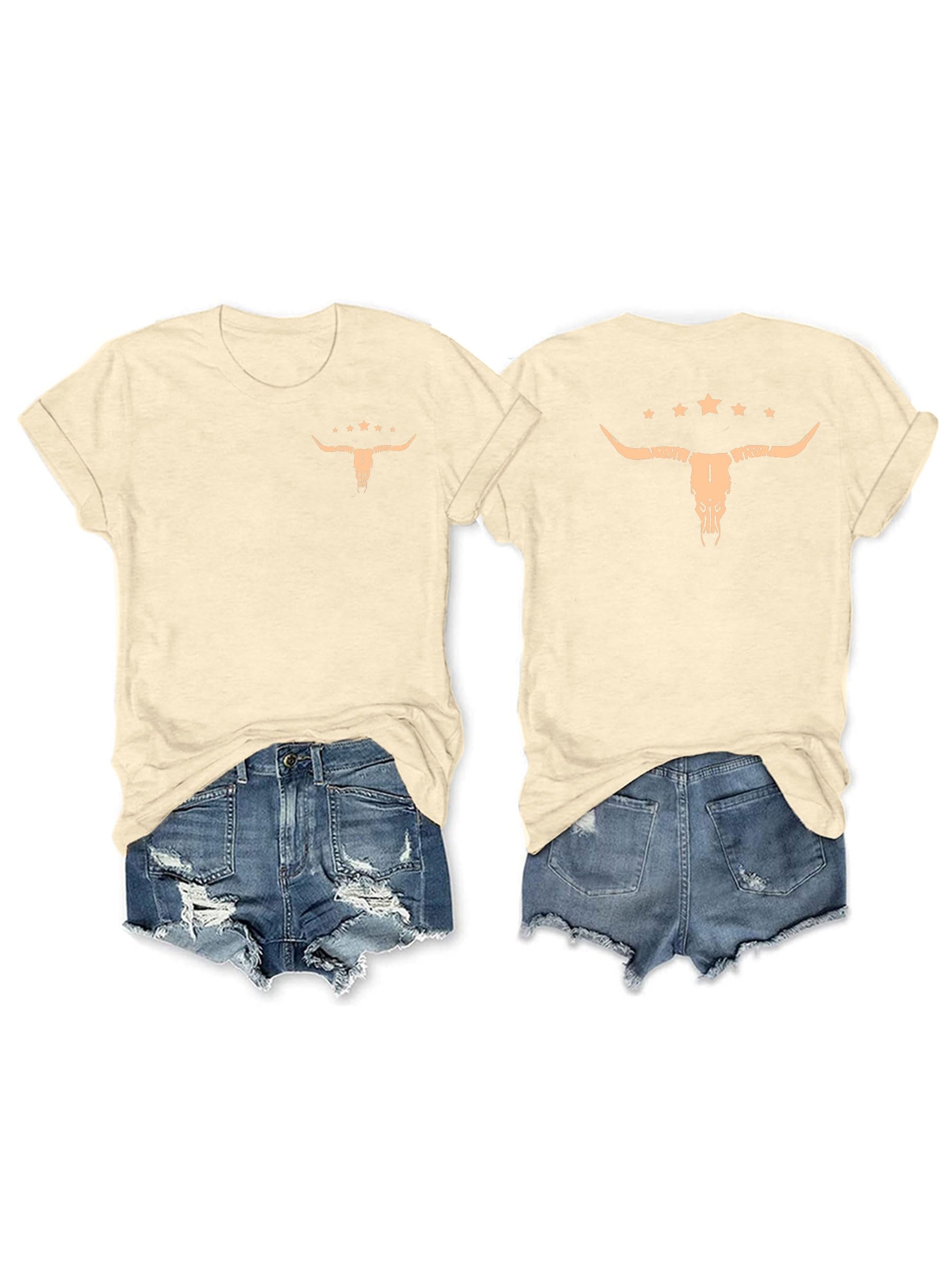 Anbech Womens Western Graphic Cowgirls Shirt Rodeo Print Tops Short Sleeve Cowboy Tops