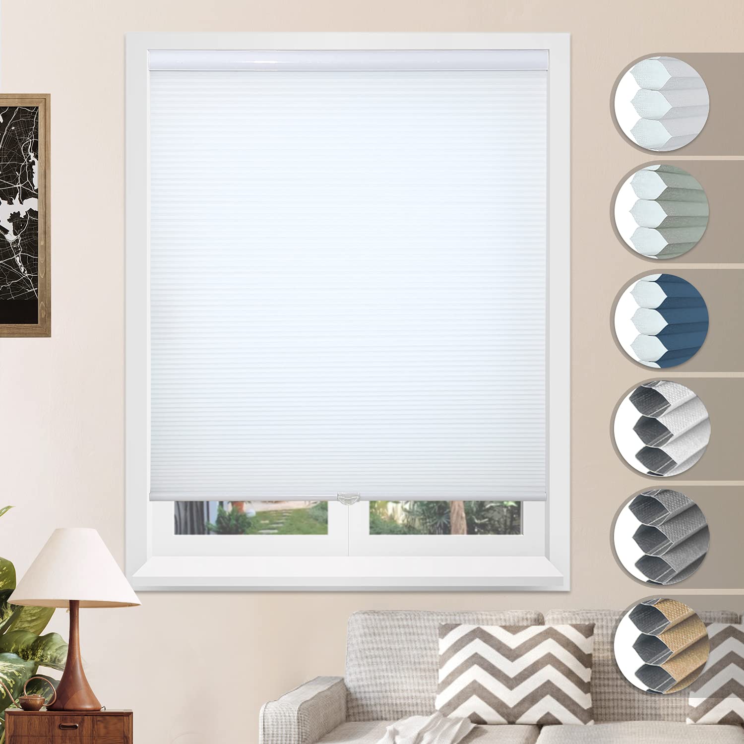 Matinss Cellular Shades Cordless Window Blinds Honeycomb Shades for Home and Windows Bedroom, Light Filtering, White, 27x64