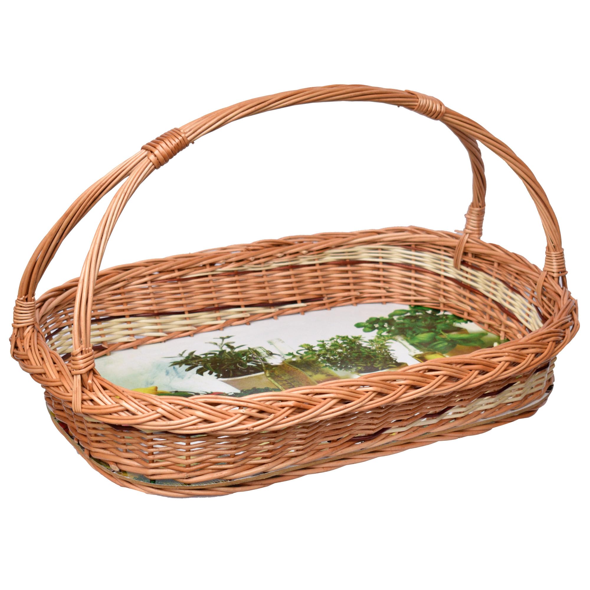 Weidentablettt mit Bügel Tablettkorb Korbtablett Tablett Weide Serviertablett (Verschiedene Motive)
