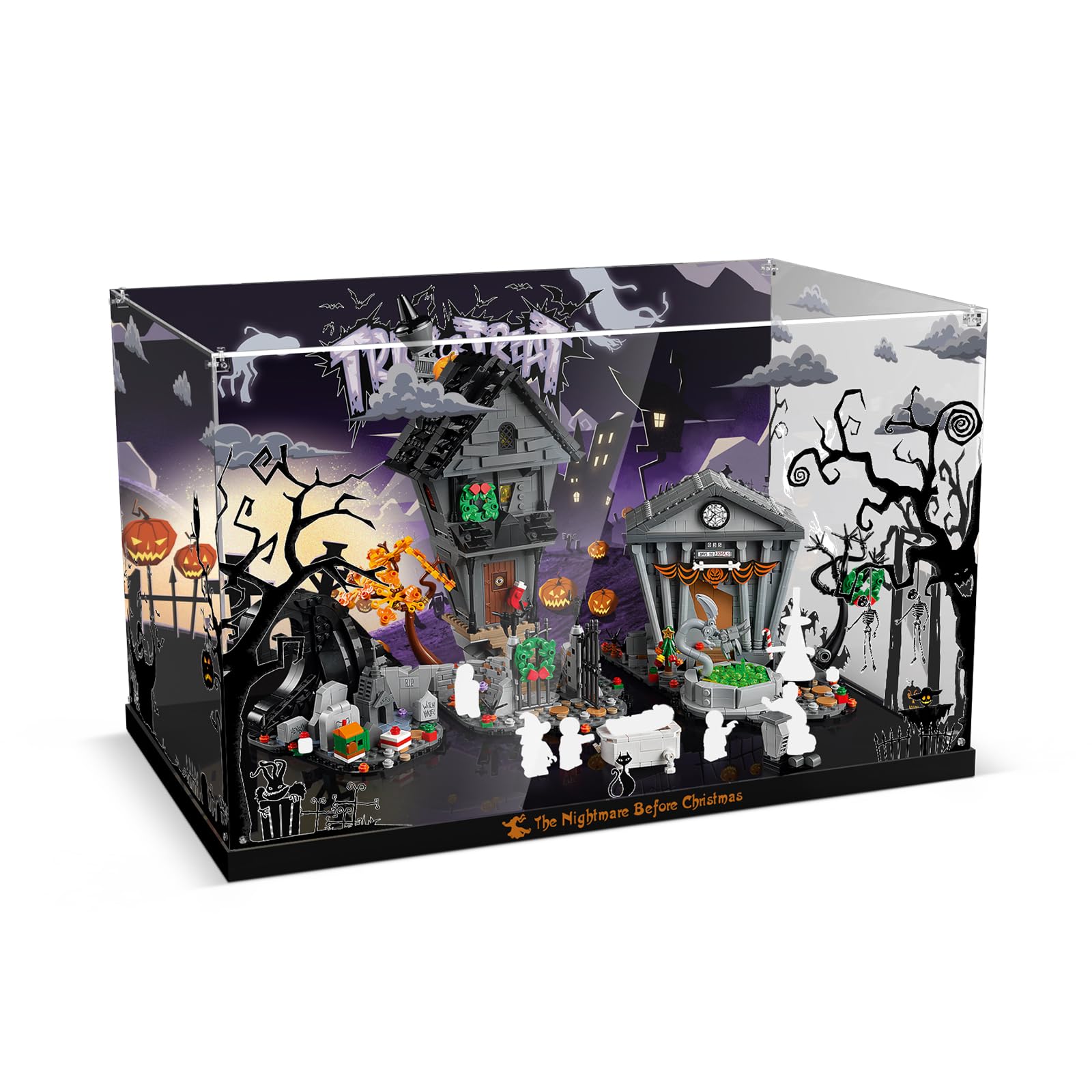 Display Case for Lego 21351 Tim Burton's The Nightmare Before Christmas Building Set - Acrylic Box with Crystal Nut Design & Printed Background (Case Only, Model Not Included)