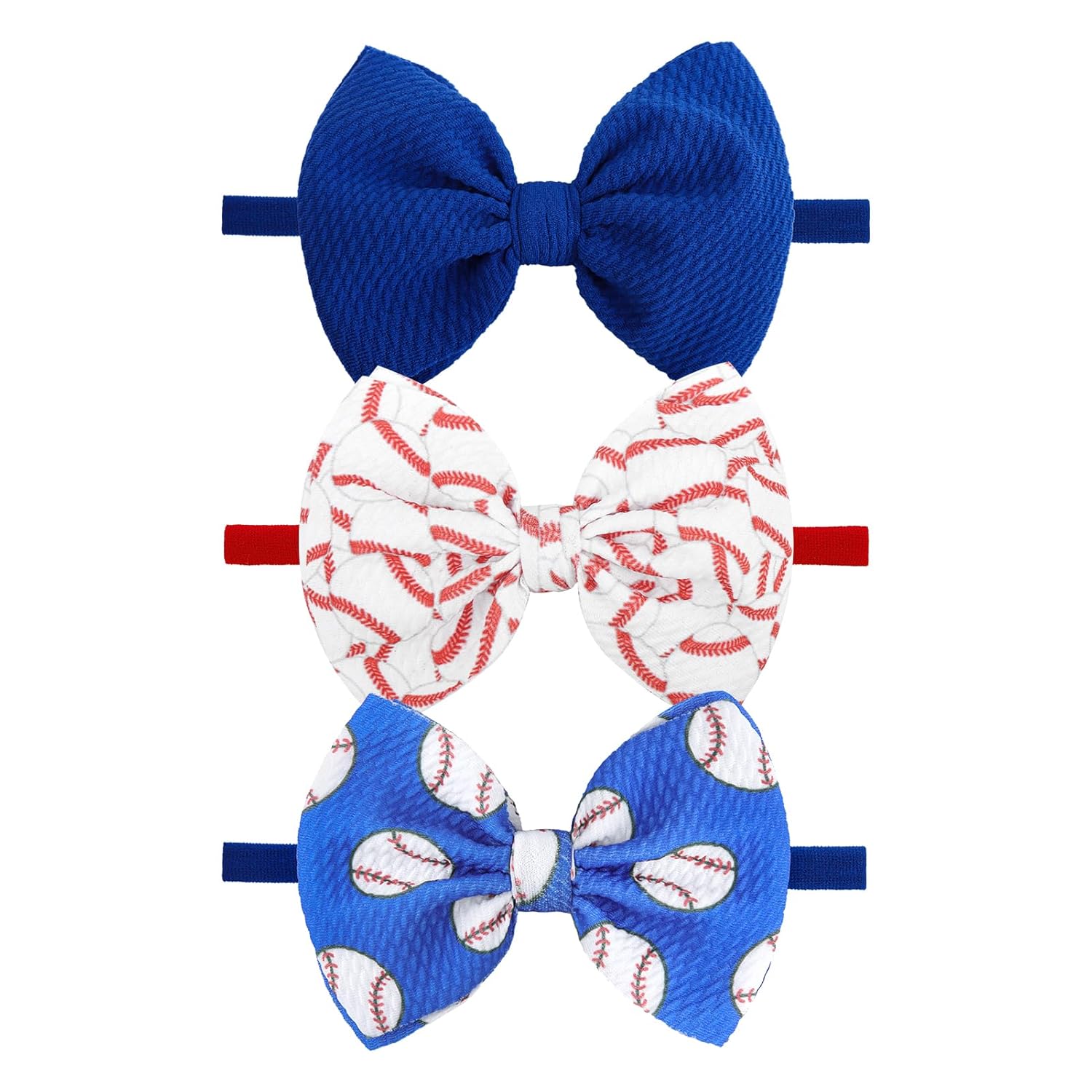 3PCS Baseball Hair Bows for Baby Girls Toddler Newborn Infant Headbands Softball Hair Accessories Baby Blue Headband for Sport Parties Blue, White, Red