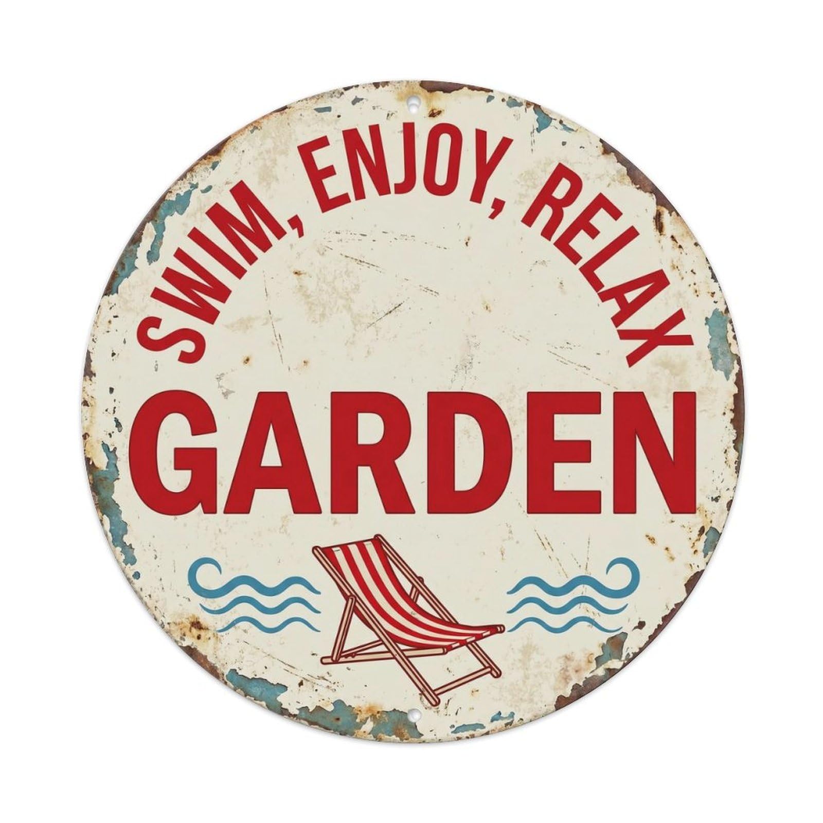 Yrnq Vintage Style Swim Enjoy Relax Garden Vintage Metal Tin Sign Plaque Wall Decor For Cafe, Club, Garden Round Metal Poster 8X8inch