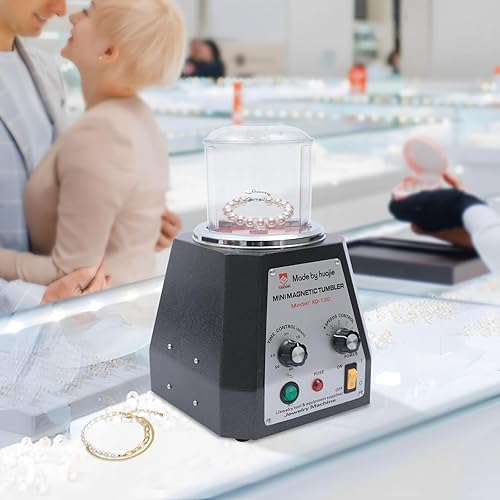 Miniatura 8 de Máquina pulidora de joyas magnética de 3.937 in, 110 V, vaso magnético con barril de pulido y alfileres de bruñido, vaso de joyería ajustable de 4