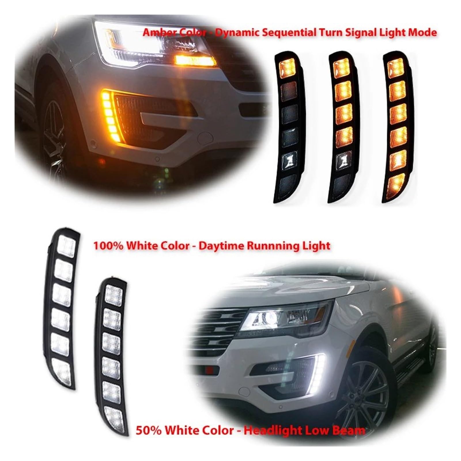 Clignotant Latéraux pour Ford pour Explorer 2016-2017 Feux De Jour À LED Blancs Au Xénon Ensemble De Clignotants Séquentiels Ambrés Namic Clignotant De Voiture
