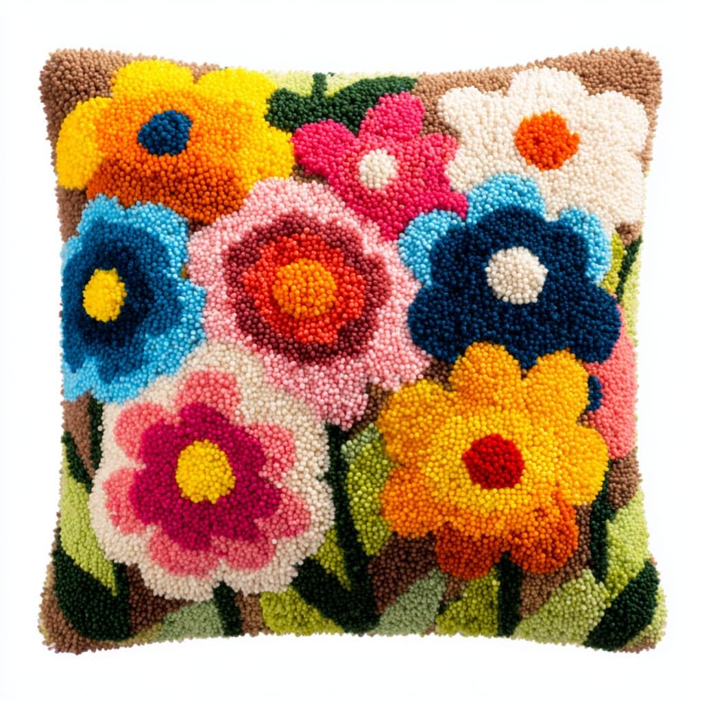 AxiangziK Latch Hook Cushion Kits,Flowers DIY Needlework Pillow Cover Cushion Rug Making Kit,17X17Inch Handmade Embroidery Kits, Decorative Throw Pillow Cover for Sofa Cushions, Bedroom Decor
