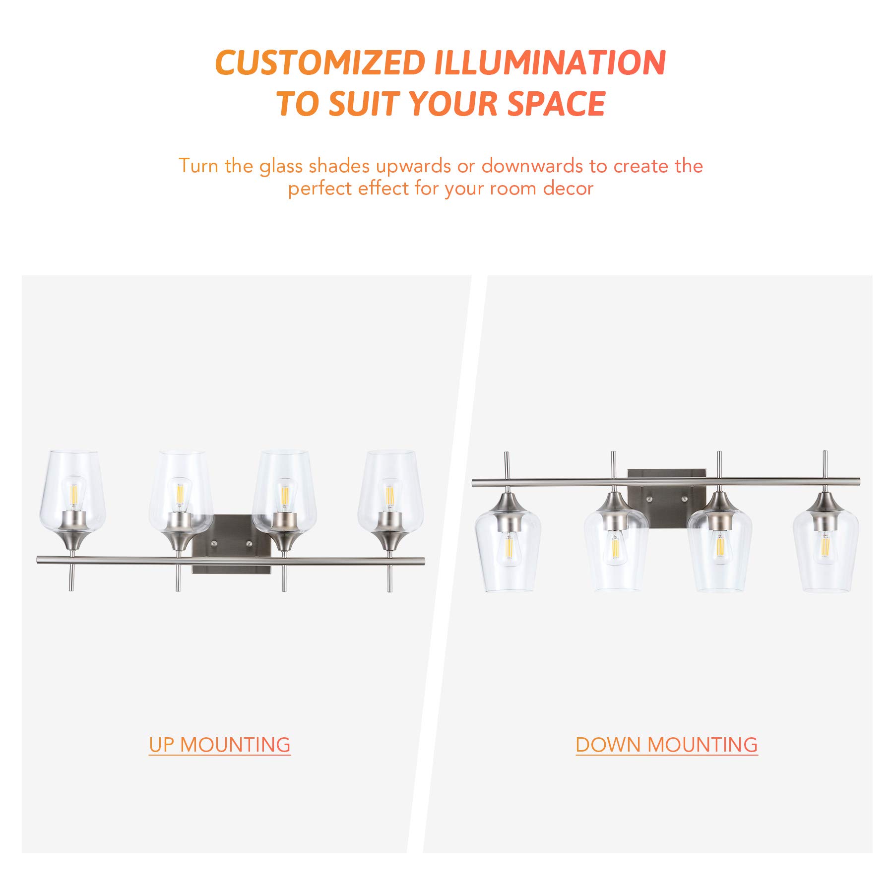 Snapklik.com : VONLUCE Bathroom Vanity Light, 4 Light Bathroom Light ...