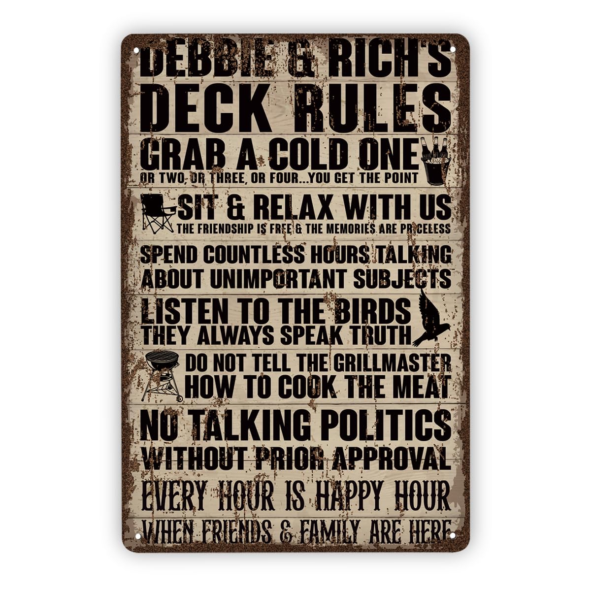 Vintage Metal Tin Sign Deck Rule, Decorative Wooden Wall Plaque, Funny Patio Decor, Outdoor Home Decor For Garden Yard, Outdoor, Housewarming Gift, S 11.8 * 7.9inches Custom Private Property Signs