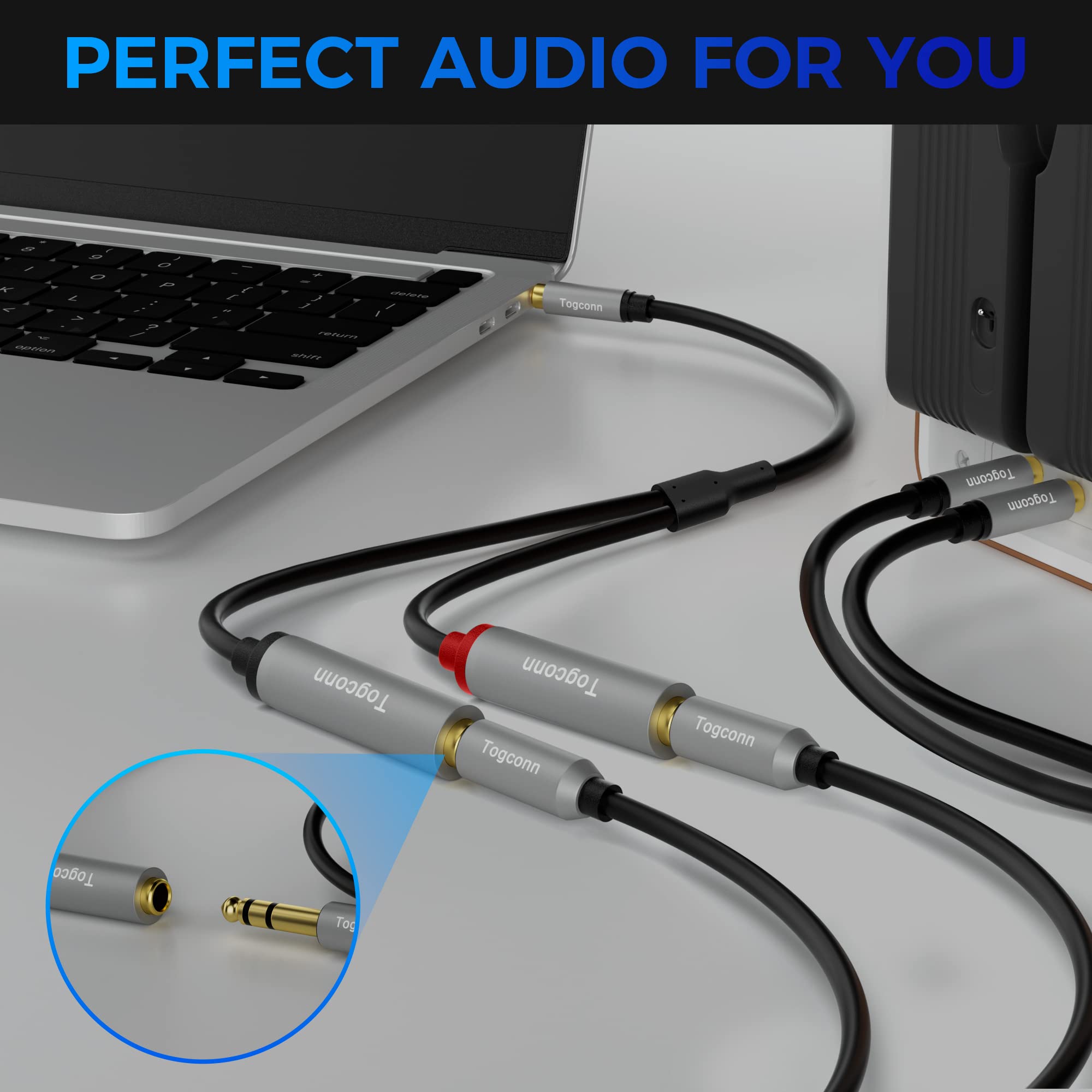 Lot de 2 adaptateurs répartiteurs en Y 3,5 mm vers double 6,35 mm, câble audio stéréo TRS mâle de 3,5 mm vers 2 connecteurs TS mono femelles de 6,35 mm pour téléphone, PC, carte son d'ordinateur