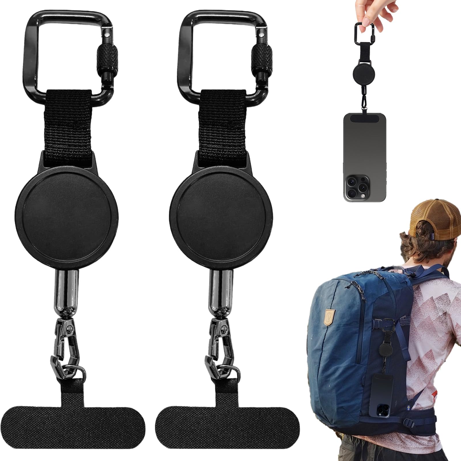 Meunhy 2PCS Anti Theft Phone Strap, Retractable Phone Lanyard, Anti Lost Phones Wrist Strap With Carabiner, Anti-Drop Cellphone Tab