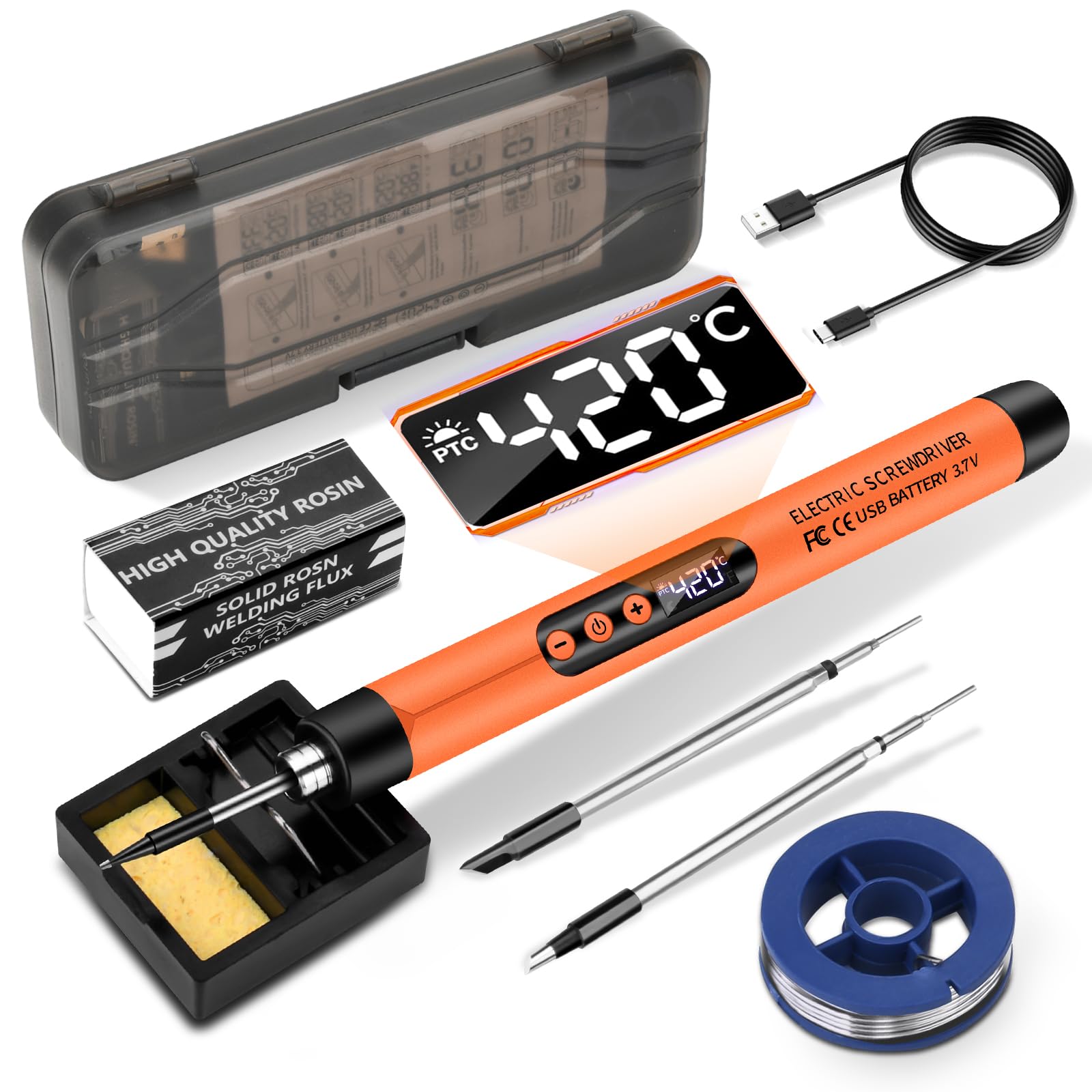 diymore Juego de soldador inalámbrico USB-C con pantalla LCD, temperatura ajustable 260℃-420℃ Pasador de soldadura portátil recargable para reparación electrónica, proyectos de bricolaje, fabricación