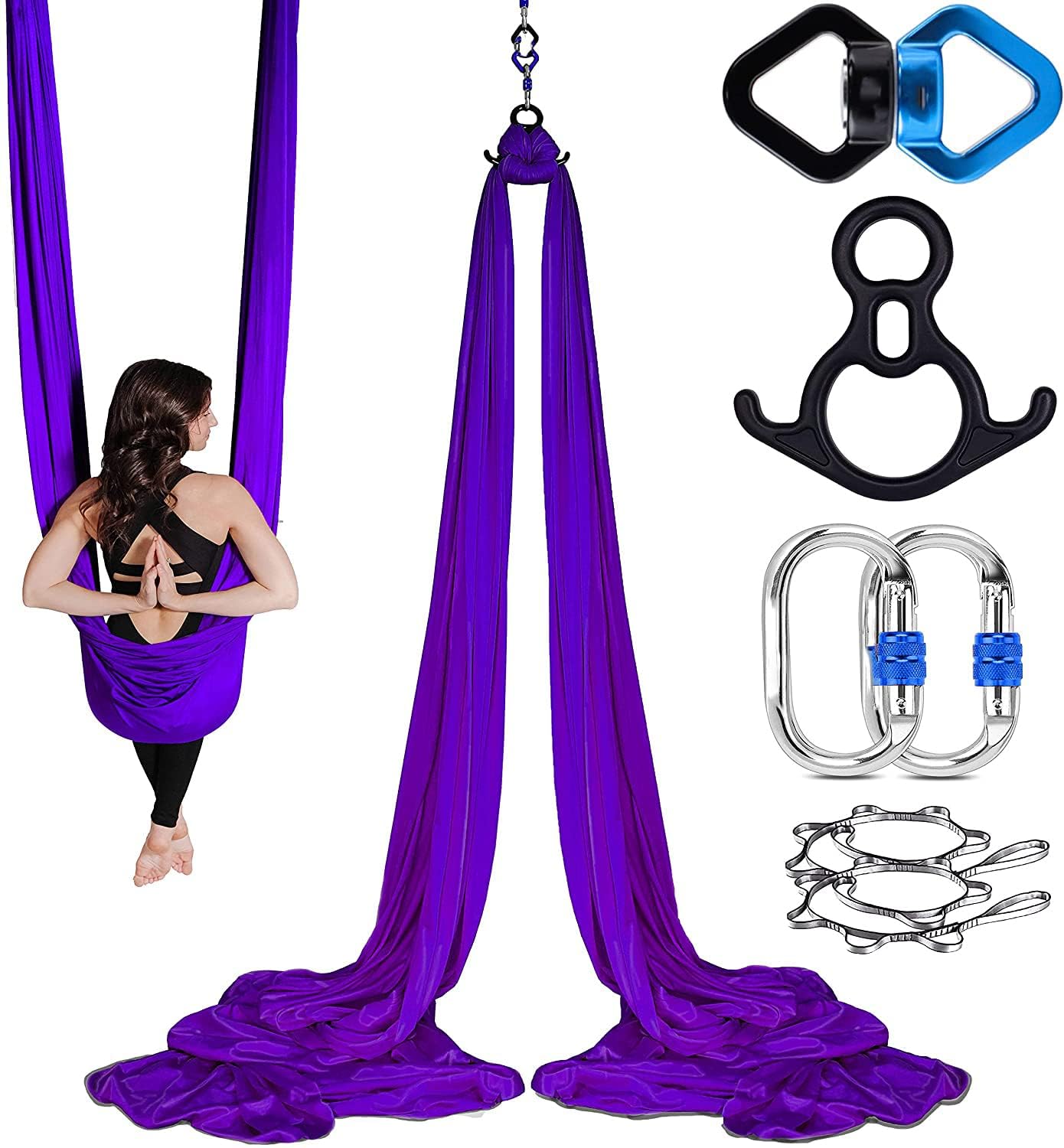 THE WHITE SHOP Aerial Silks + Yoga Hammock (Professional Grade) Includes Premium Aerial Nylon Tricot Fabric Silks, Full Rigging Hardware and Easy Set-up Guide