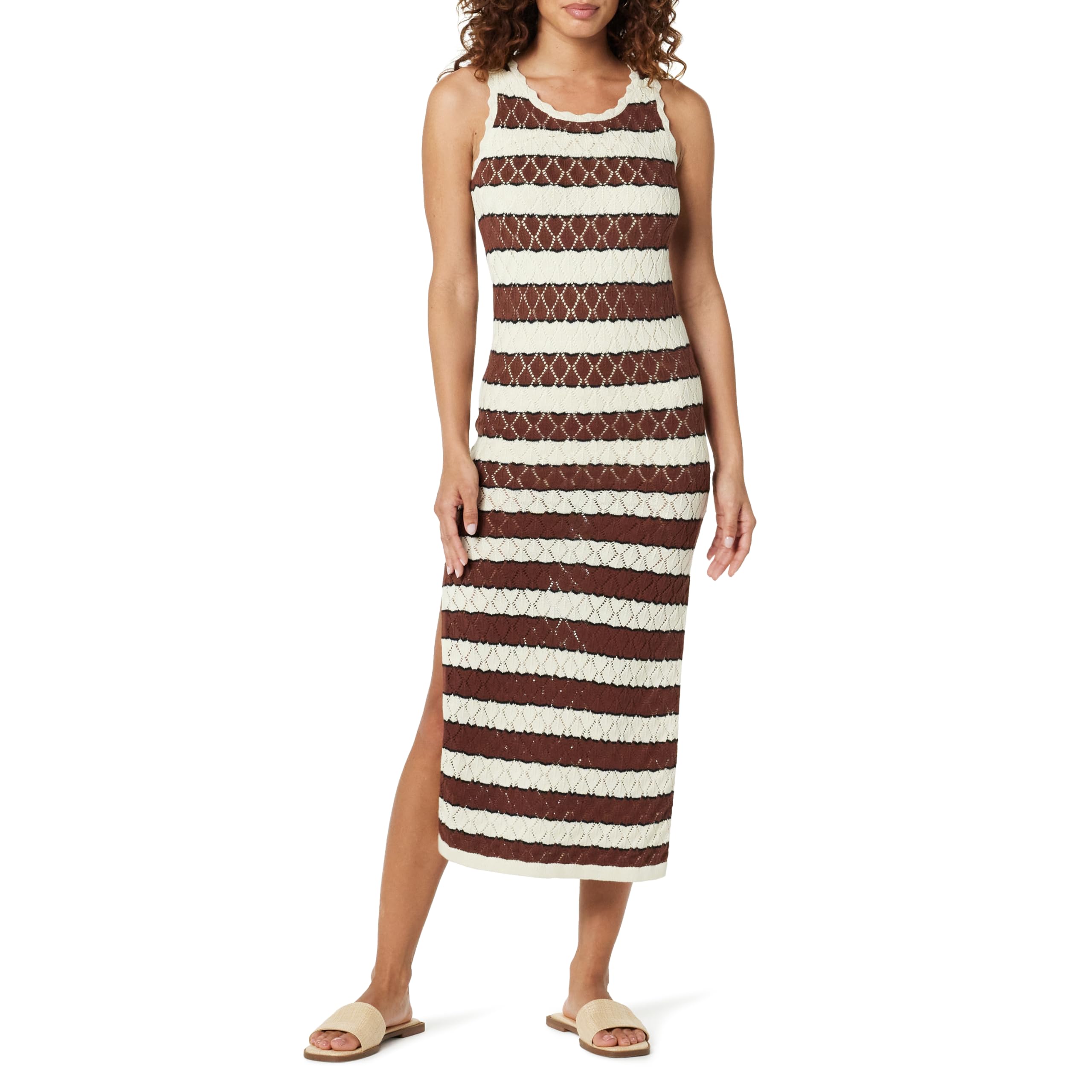 The Drop Women’s Ritu Crochet Maxi Dress, Pointelle Neutral Stripe, M