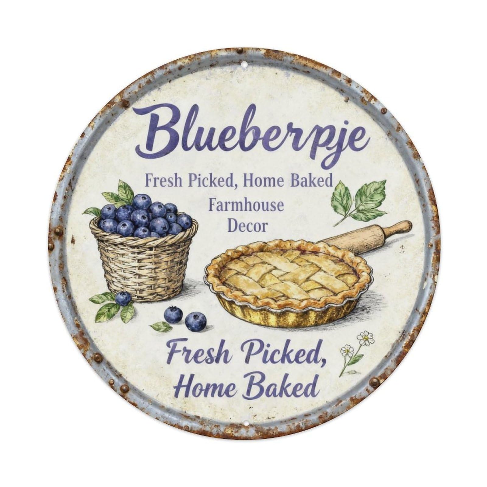 Blueberry Pie Farmhouse Decor Metal Tin Sign Plaque