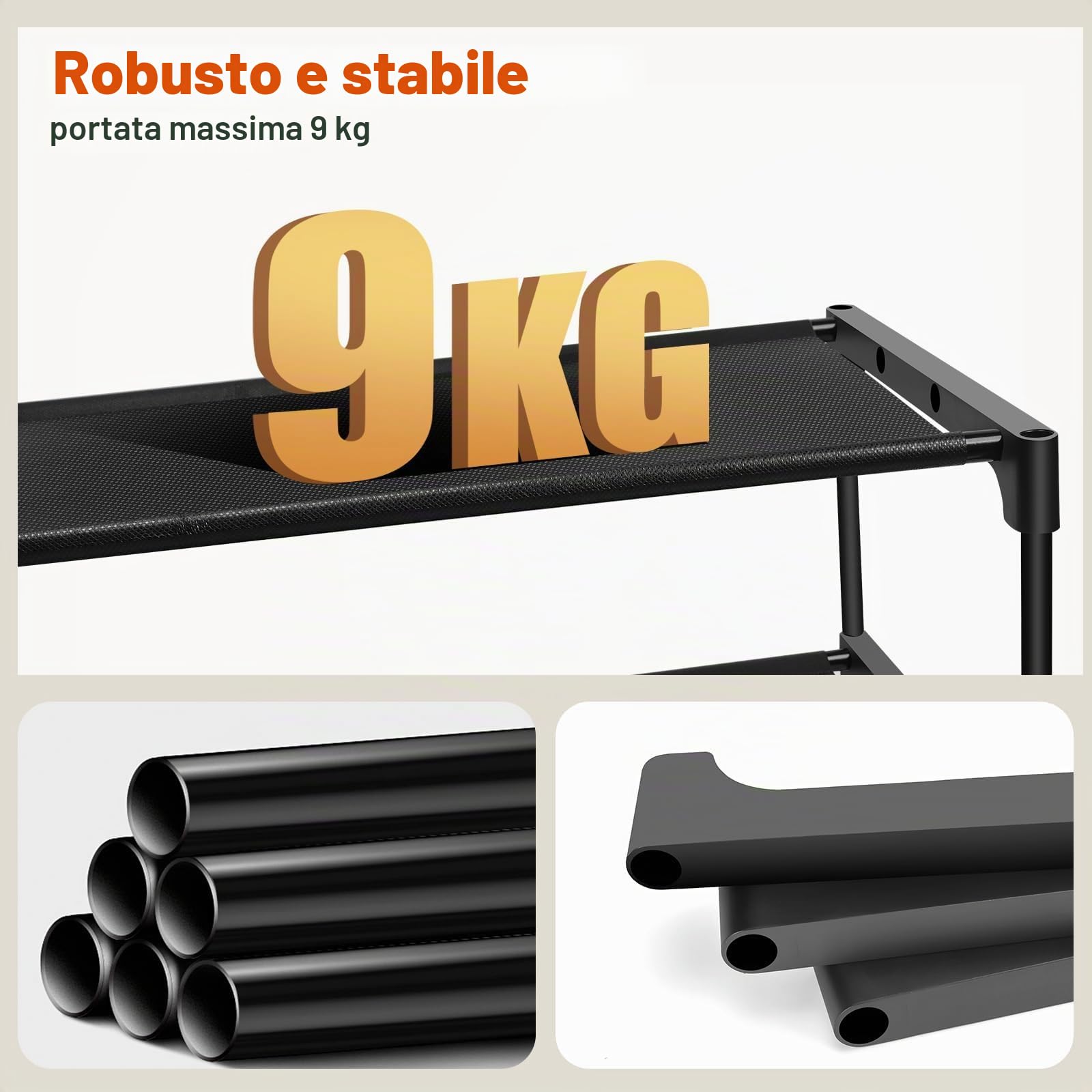 Scarpiera a 3 Ripiani, Impilabile Scaffale Portascarpe Organizzatore in Metallo per 9 Paia di Scarpe per Soggiorno, Corridoio, Camera da Letto (60 x 30 x 36 cm, Nero) (60 x 30 x 45 cm, Nero)
