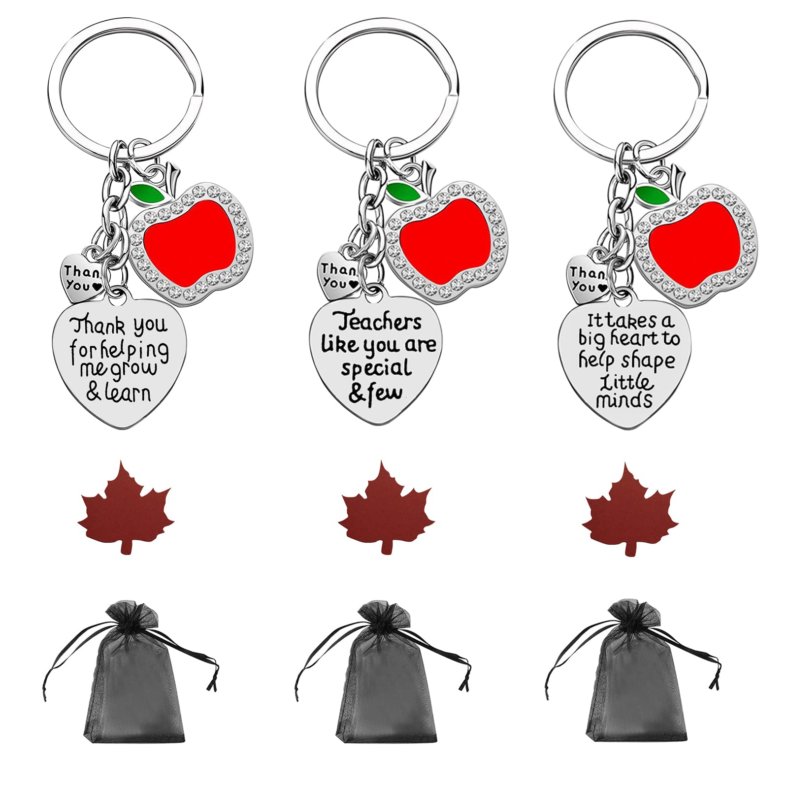 SwirlColor Teacher Keyrings Appreciation Gifts, 3pcs Stainless Steel Keychains Teacher Key chains for Women Men