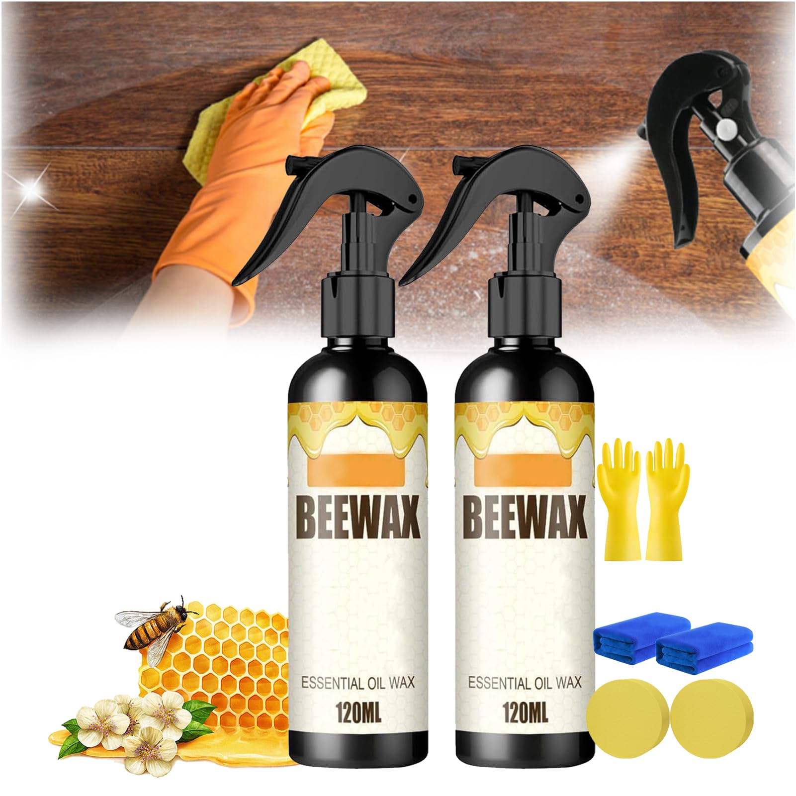 120ml Natural Beeswax Care Spray & Restorer, 2025 Beeswax Spray Furniture Polish, Bees Wax Sprays For Wood Floors, Cleansing for Living Rooms and