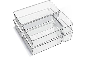 6-Pack Clear Plastic Drawer Organizer Trays for Office and Home Use