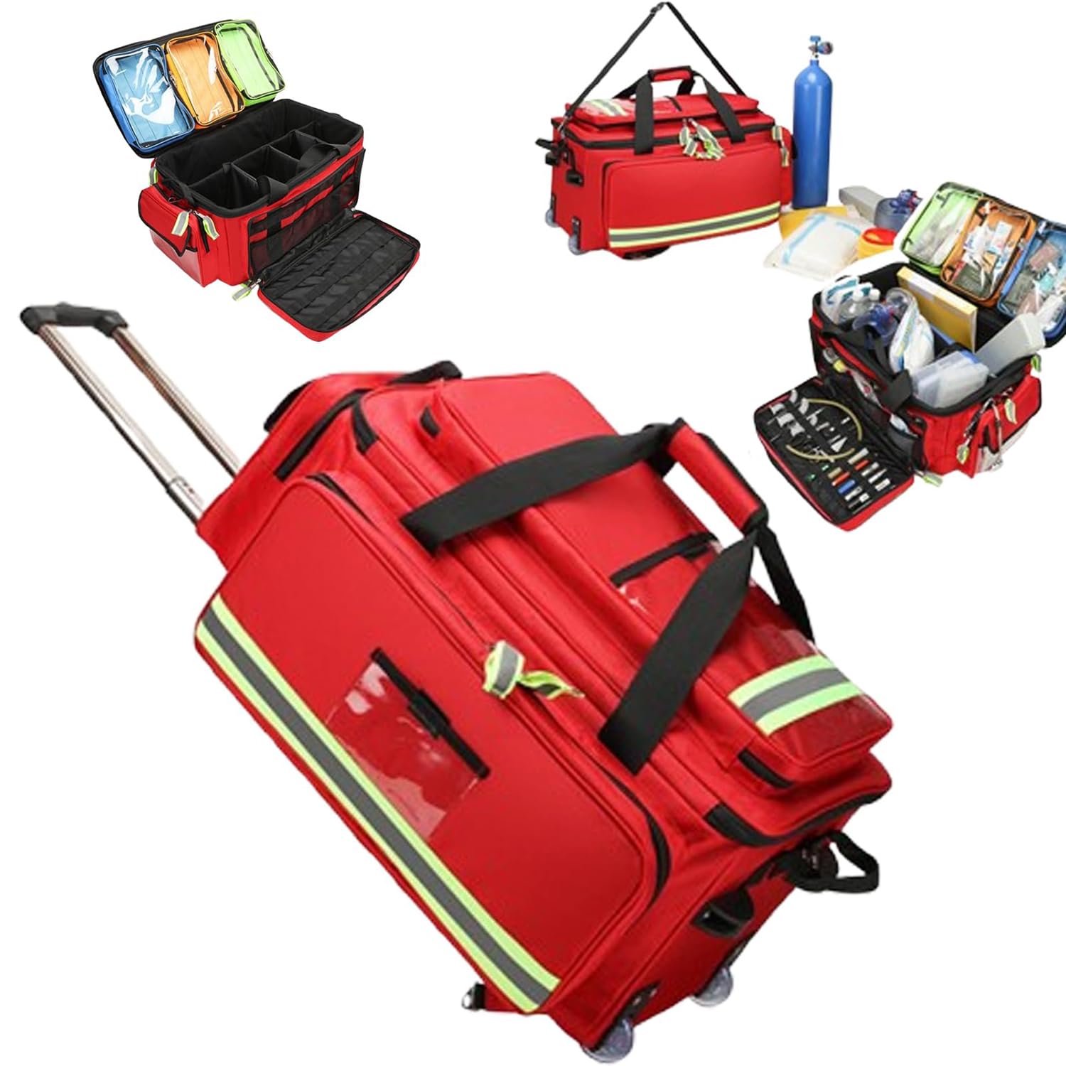 Bolsa de trauma, carrito desmontable con gran capacidad, mochila médica de emergencia rodante para EMT, EMS, médicos, enfermeras y socorristas