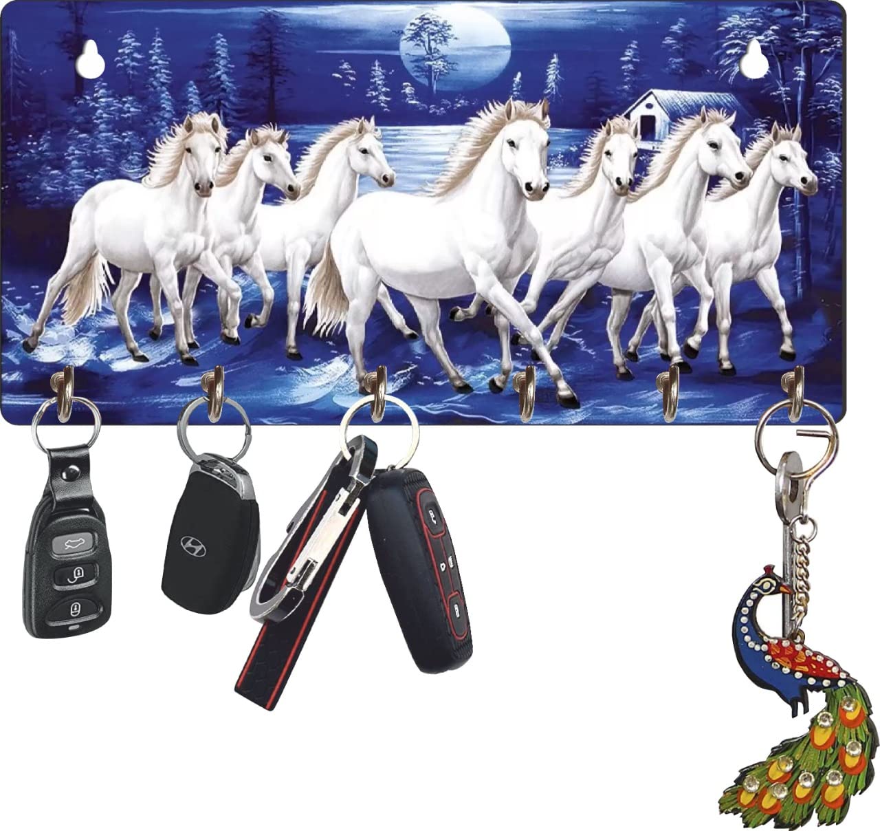 Art Plus Store APS Decorative Wooden 7 Horse Key Holder - Multicolour
