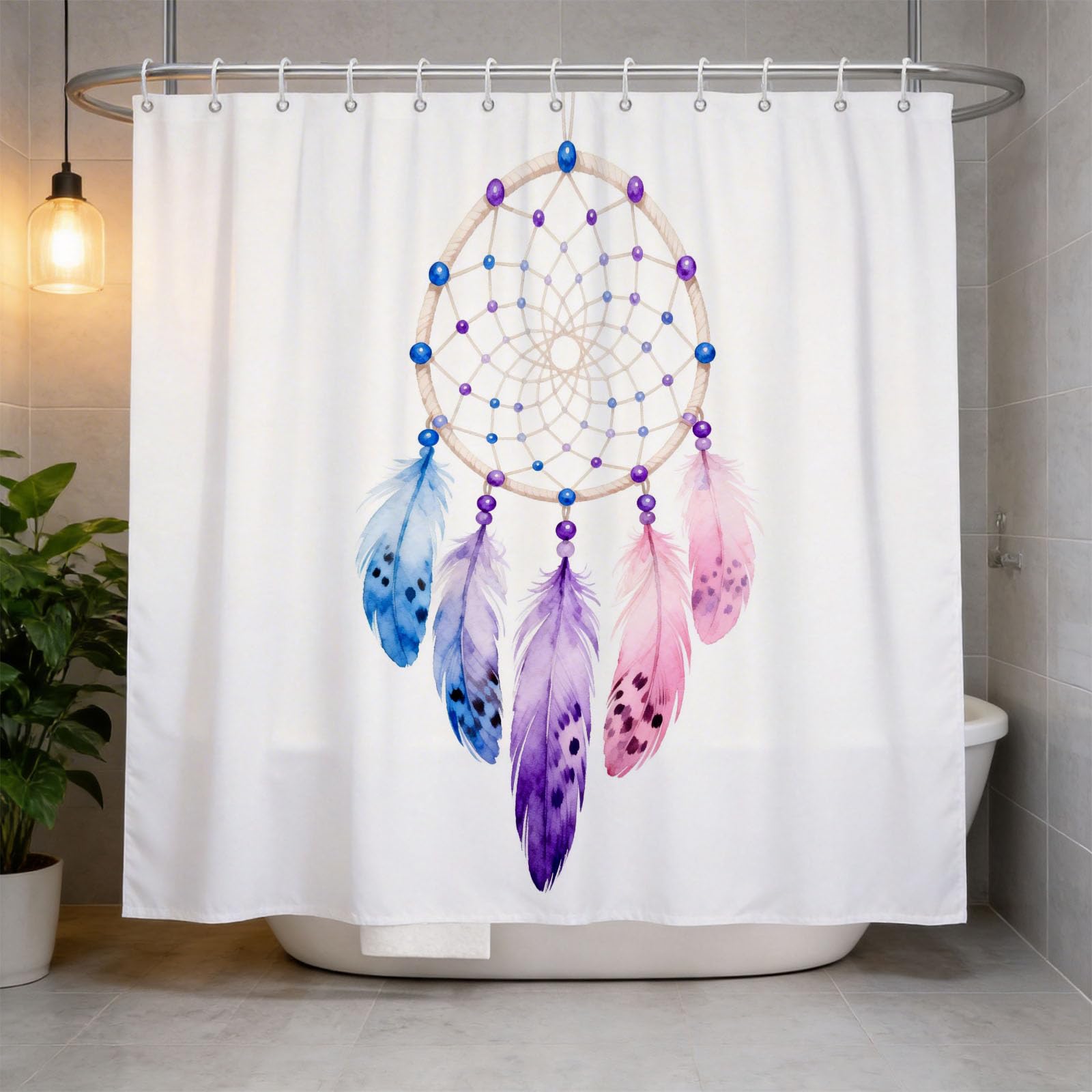 Hongduo 3D Gradient Dreamcatcher Shower Curtain for Stalls Bathtubs Feather Print Bathroom Decor Shower Curtain Set Polyester Fabric Waterproof 120x180cm/48X71 Inch with Hooks