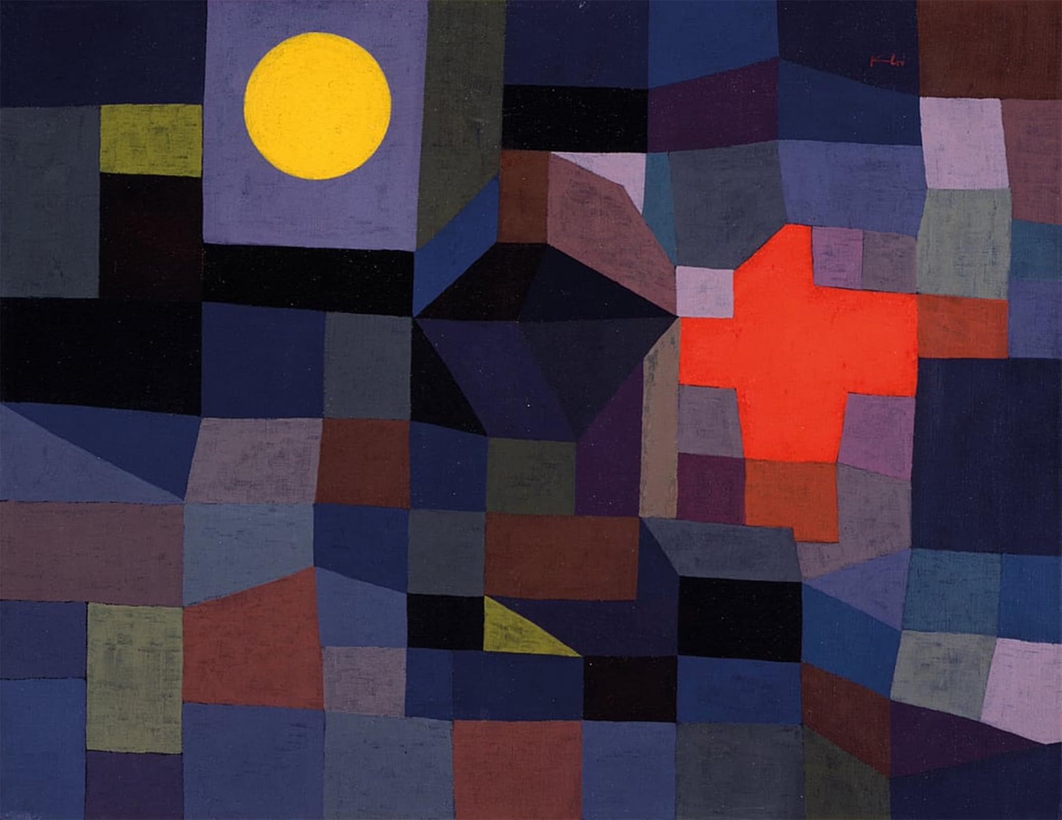 SERENDIPITP Retro Picture Poster Wall Art Pictures Painting Feuer bei Vollmond by Paul Klee Wall Art Canvas Print for Wall Decor 60x90cm