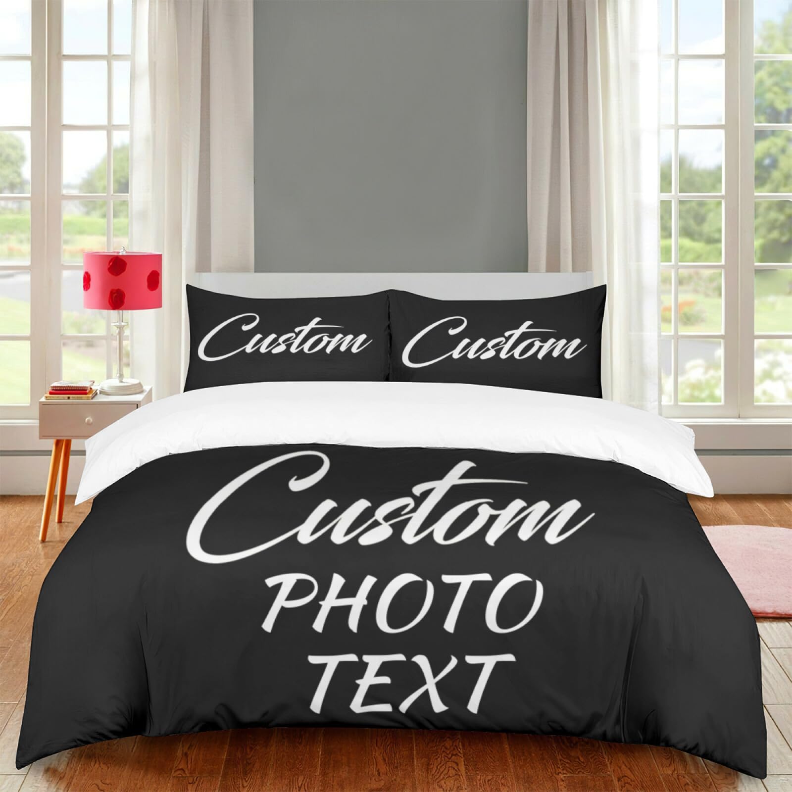 Custom Comforter Cover Set, Design Your Photo Logo Text, Personalized Bedding Set with 2 Pillowcases, Customized Bedroom Decor Gift for Family