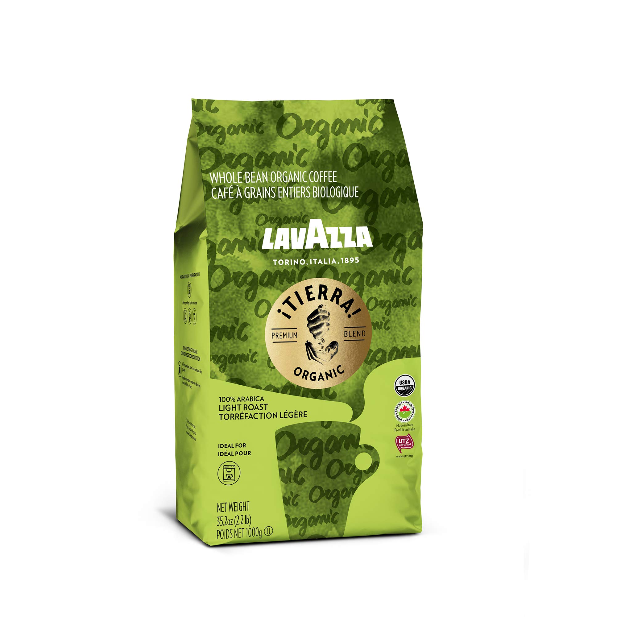 Lavazza Organic ¡Tierra! Whole Bean Coffee Blend, Light Roast, 2.2