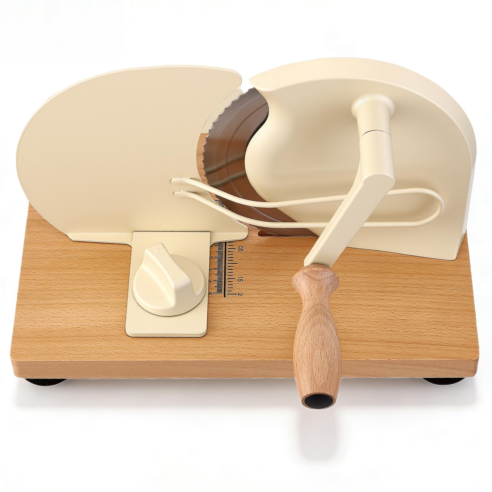 Brotschneidemaschine manuell mit Holzrahmen & Edelstahlklinge, Einstellbare Schnittstärke 0-2 cm, Ideal für Brot, Baguette & Brötchen, Hobel für gleichmäßige Scheiben