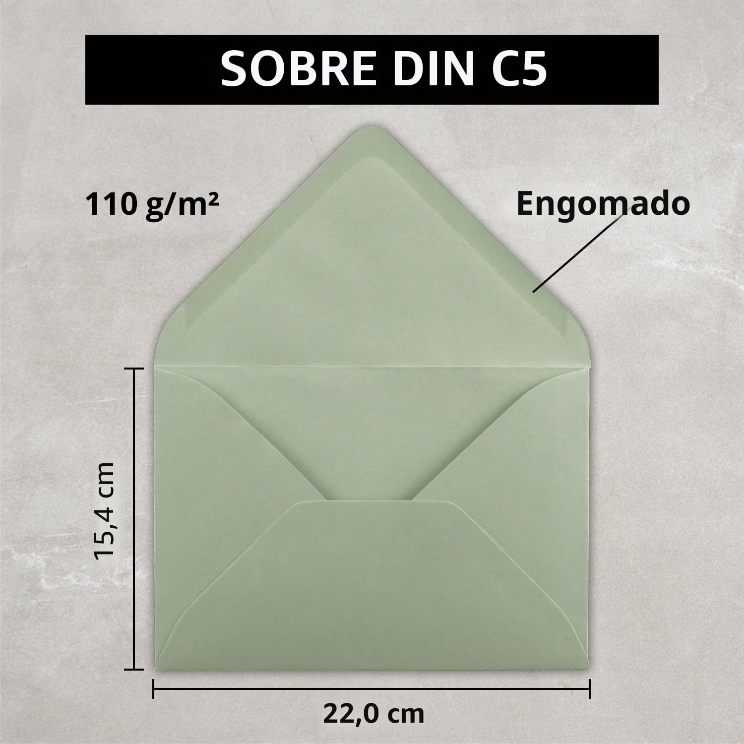 FarbenFroh Sobres de color verde eucalipto, 50 unidades, DIN C5, 22,0 x 15,4 cm, adhesivo húmedo, sin ventana, tarjetas de Navidad, felicitaciones