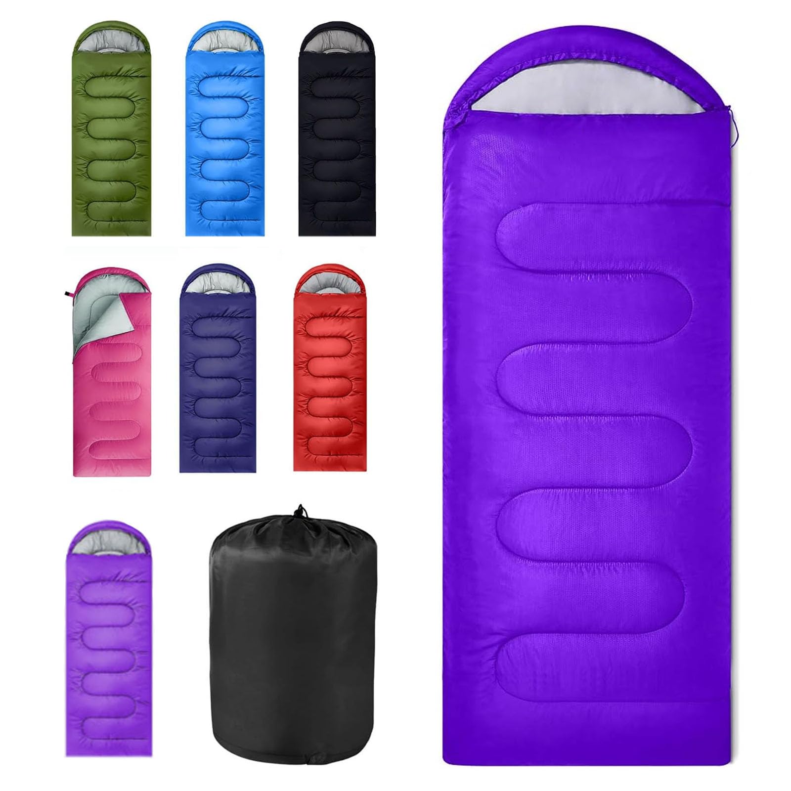 Sleeping Bag for Camping, for 3 Seasons, Comfortable Adult Blanket, Small Packed Size, Ultralight Carry Bag, Soft, Thick and Warm, for Outdoor Camping, Travel, Hiking (Purple) — image 1